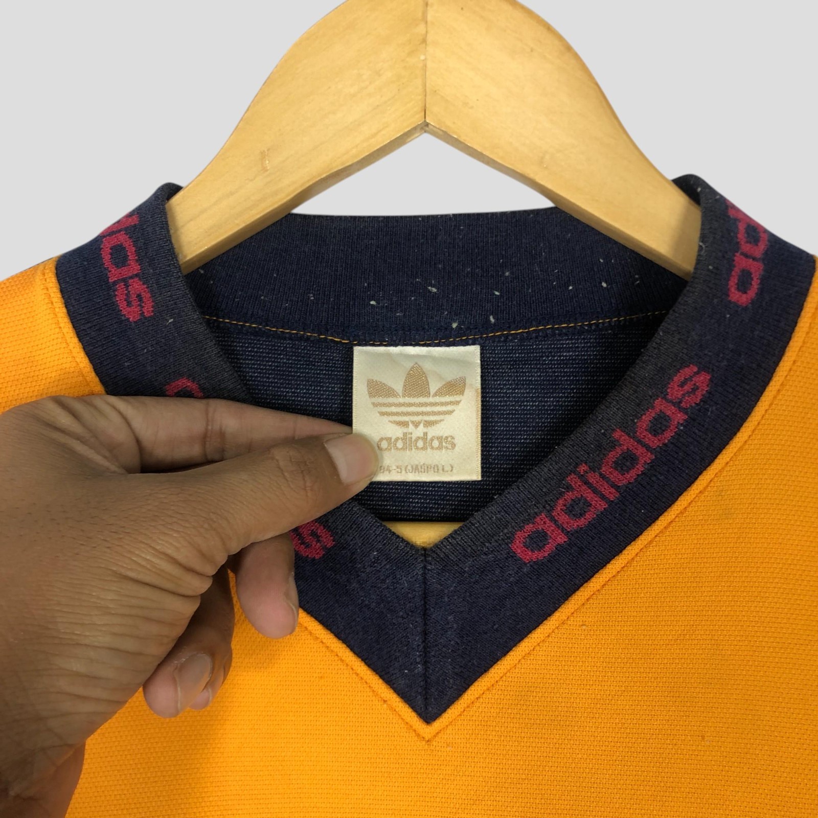 Vintage 90s Adidas Trefoil Jersey Tee – Large Colourblock V Neck