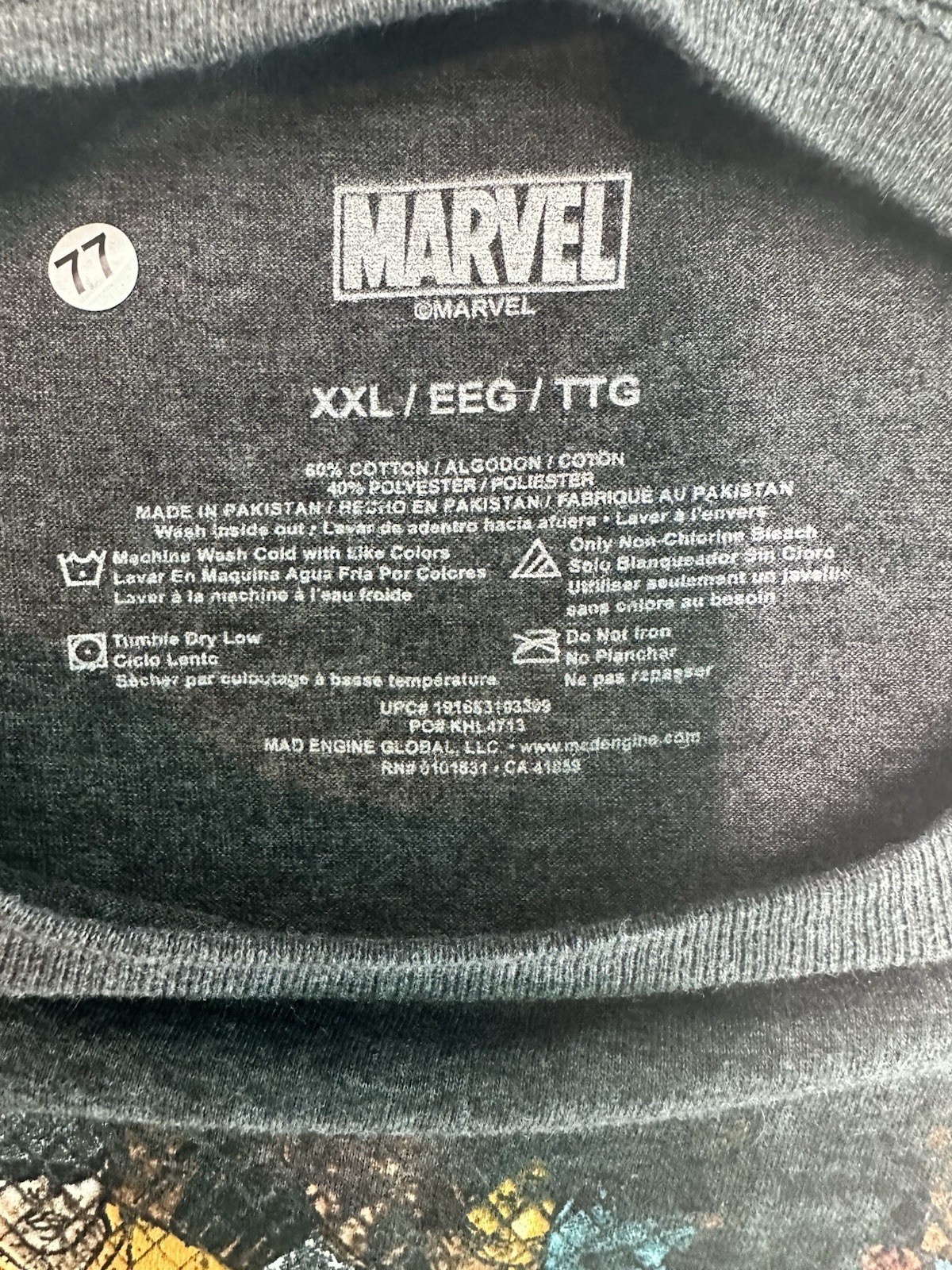 Marvel Comics Men’s XXL Character Collage Print T-Shirt Gray Mad Engine Avengers