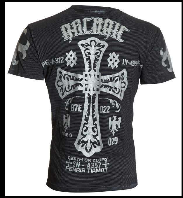 ARCHAIC by AFFLICTION Black COLD ACID Cross Short Sleeve Slim Fit Y2K T-shirt