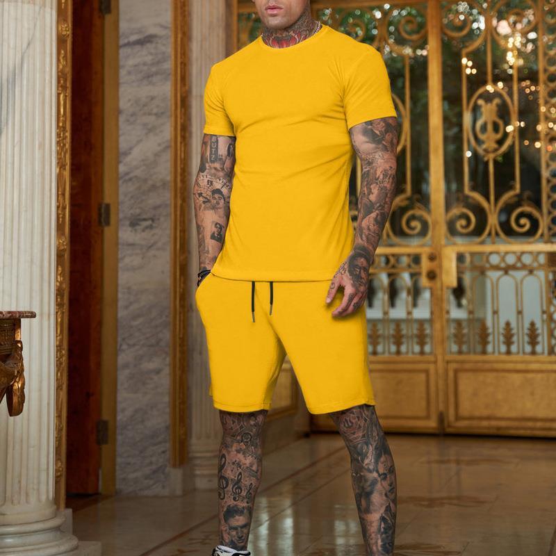 Men’s Summer Outfit 2-Piece Set Sweatsuit Short Sleeve T Shirts & Shorts Set Hot