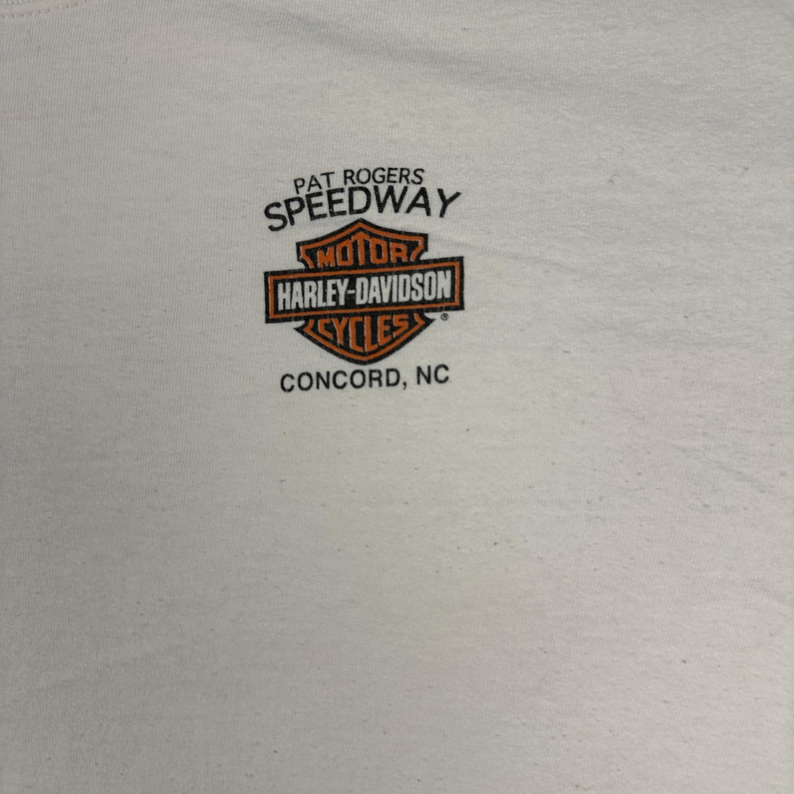 Harley Davidson Speedway Shirt Mens Large White Pat Rogers Concord NC Logo