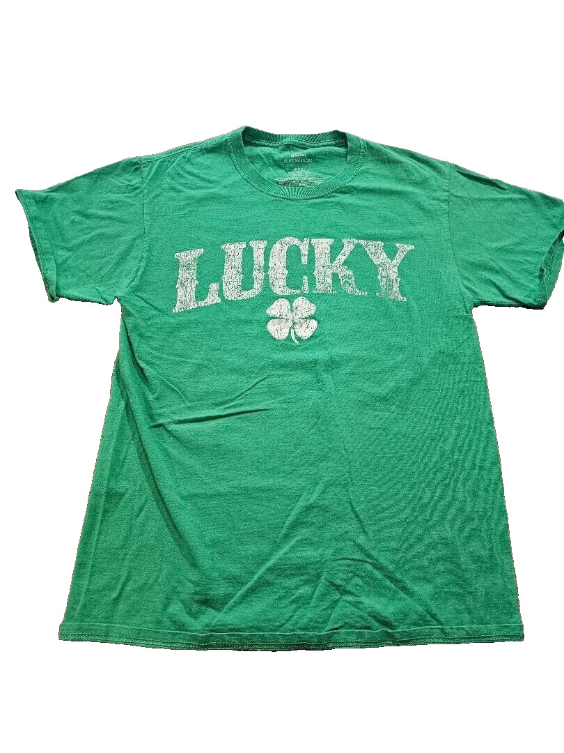 Irish themed Tee Shirt Green with Shamrock “Lucky” Size S (34/36)