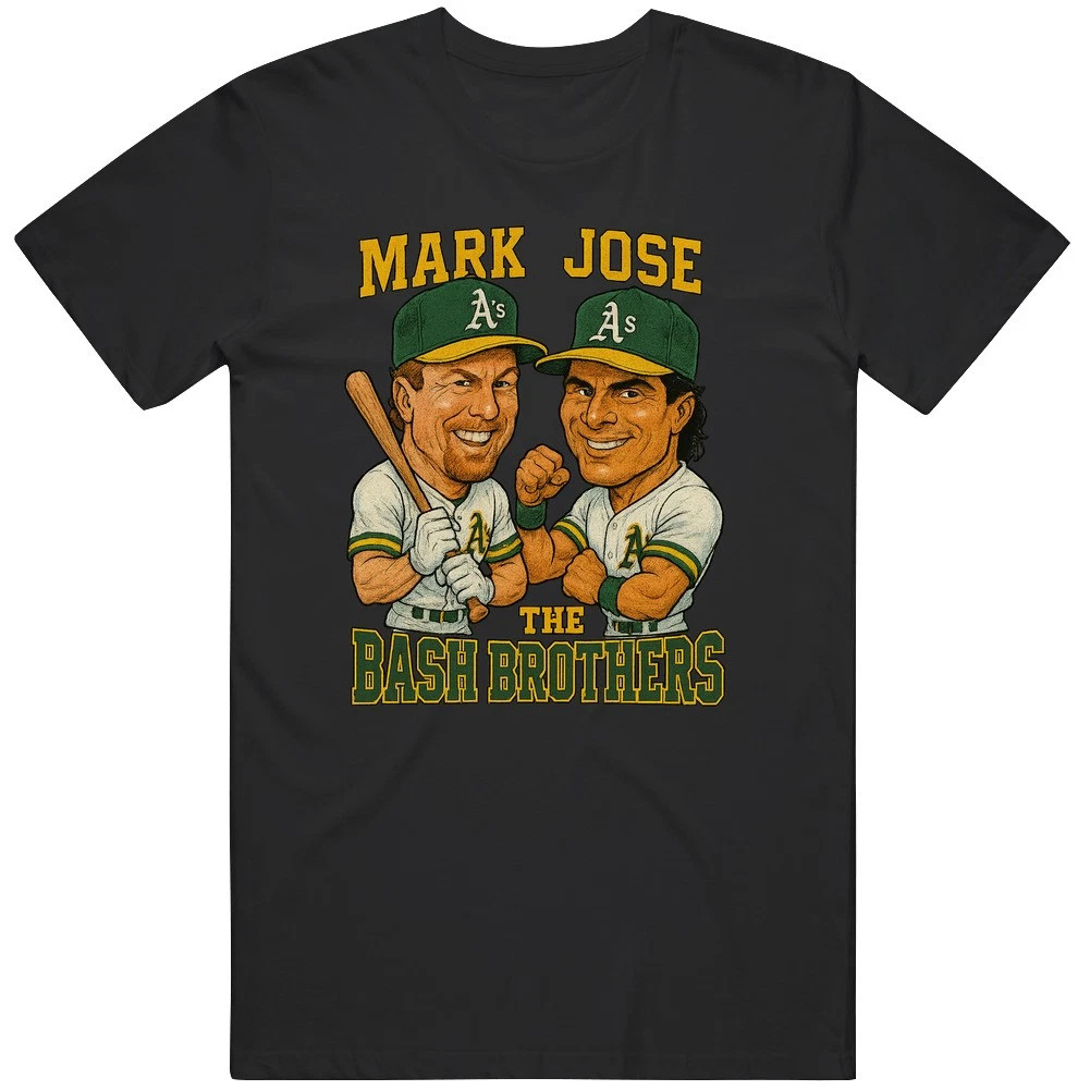 Bash Brothers Retro Baseball Caricature Style Vintage Graphic Black Tee ON TREND