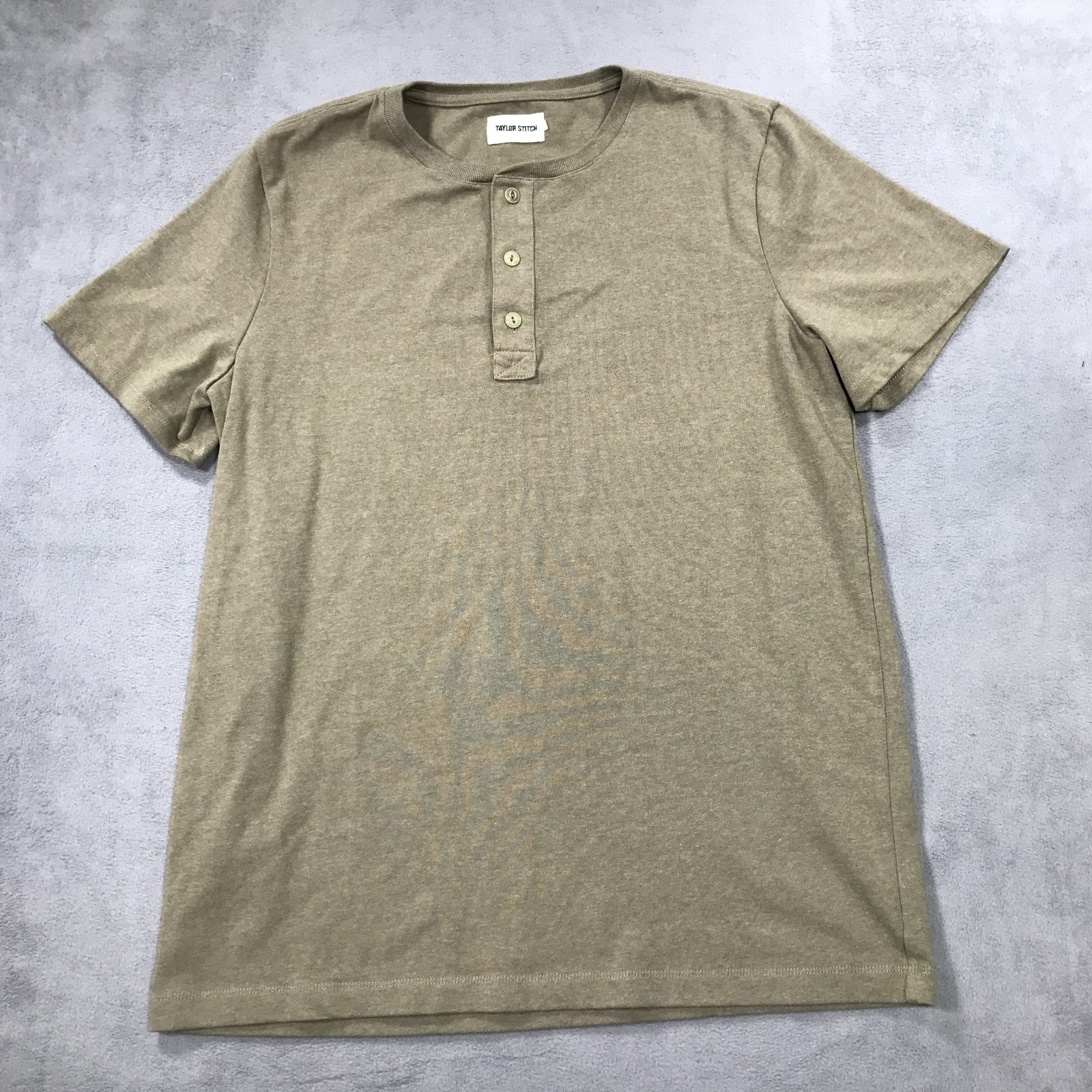 Taylor Stitch Shirt Men Large 42 Green Henley Short Sleeve Heavy Bag 100% Cotton