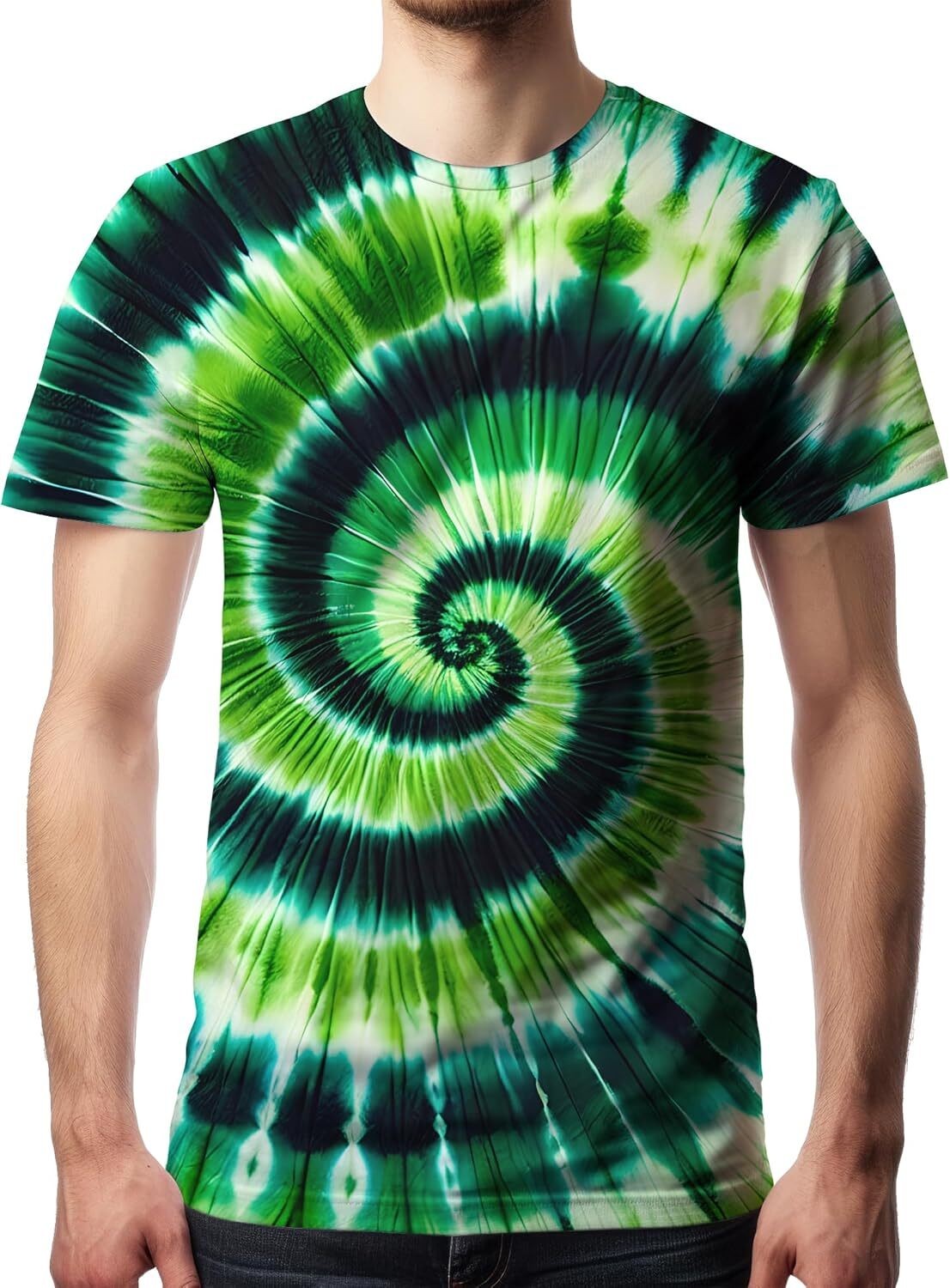 Men’s Tie Dye Short Sleeve T-Shirt Vintage Hippie Style Polyester Crew Neck Tee