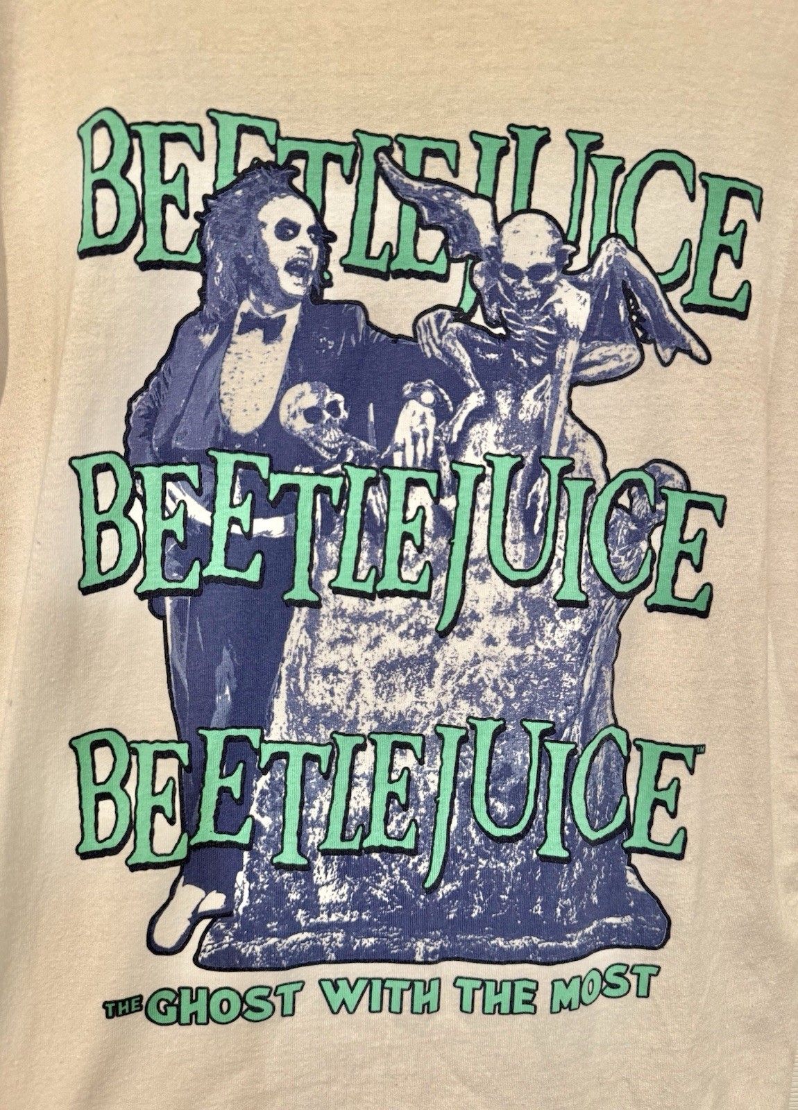 Beetlejuice “The Ghost With The Most” Graphic Tee White Unisex Adults Size S