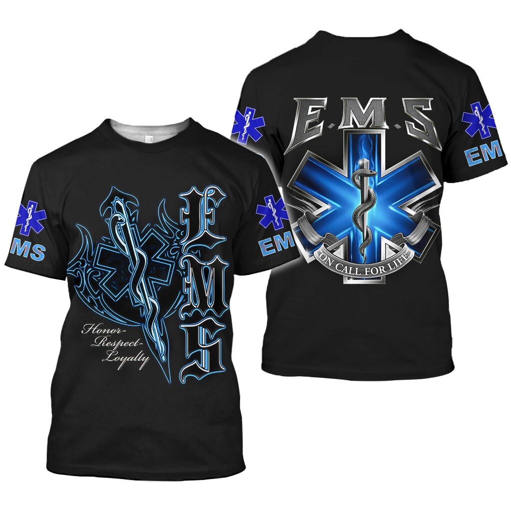 Personalized 3D Printed EMS Honor Respect Loyalty EMS 3D T-Shirt Full Size S-5XL