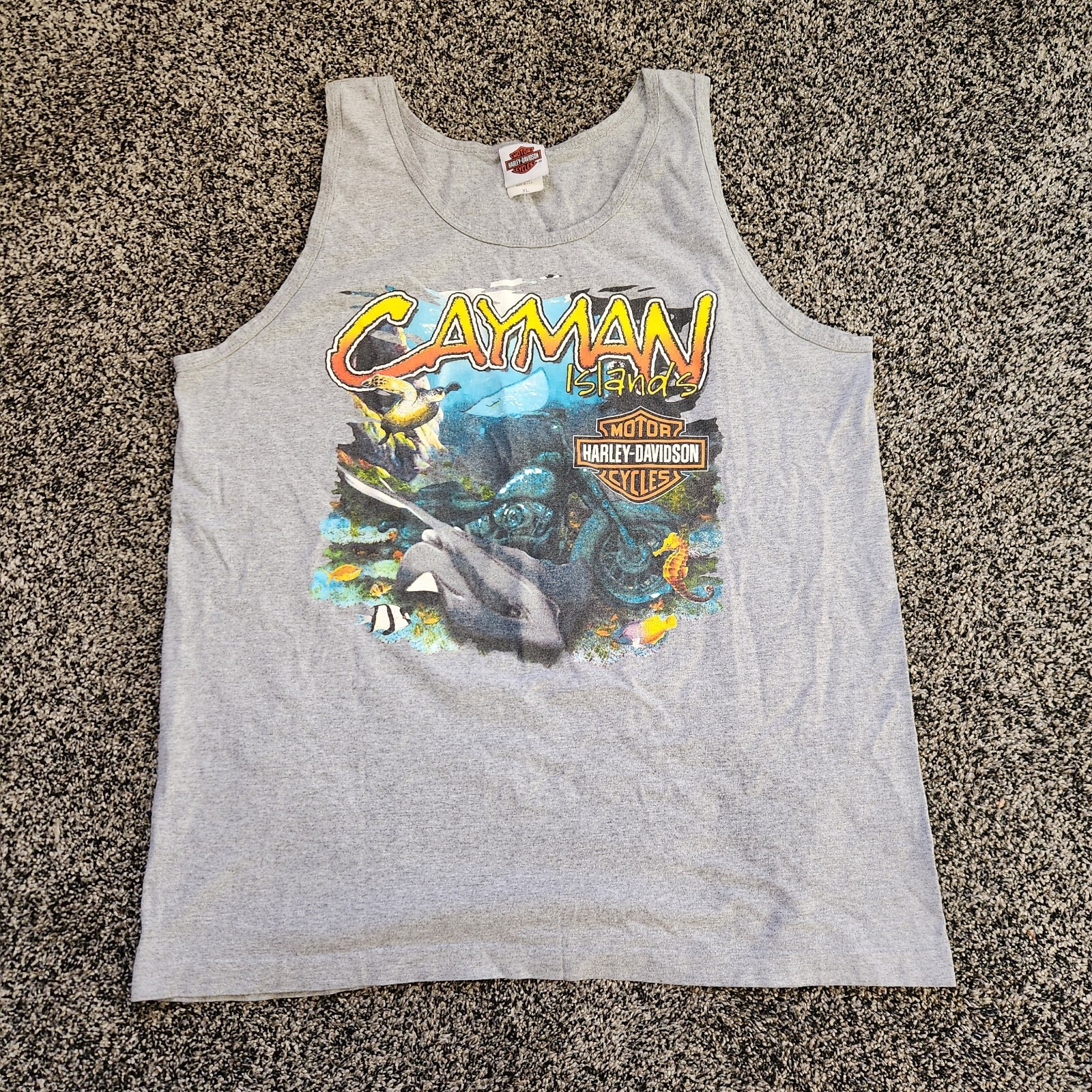 Vintage Harley Davidson Grand Cayman Islands XL Tank Top Pirates Stingray Retro