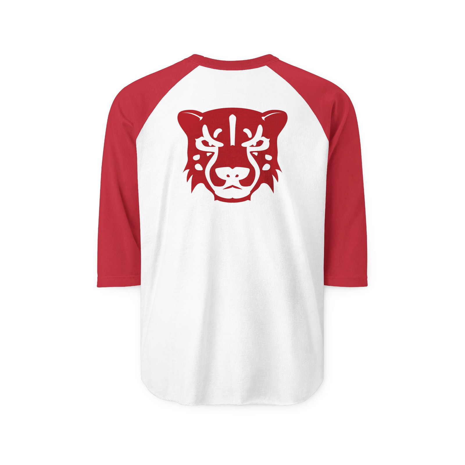 Red Tiger Face Raglan Shirt – Red & White 3/4 Sleeve Baseball Tee