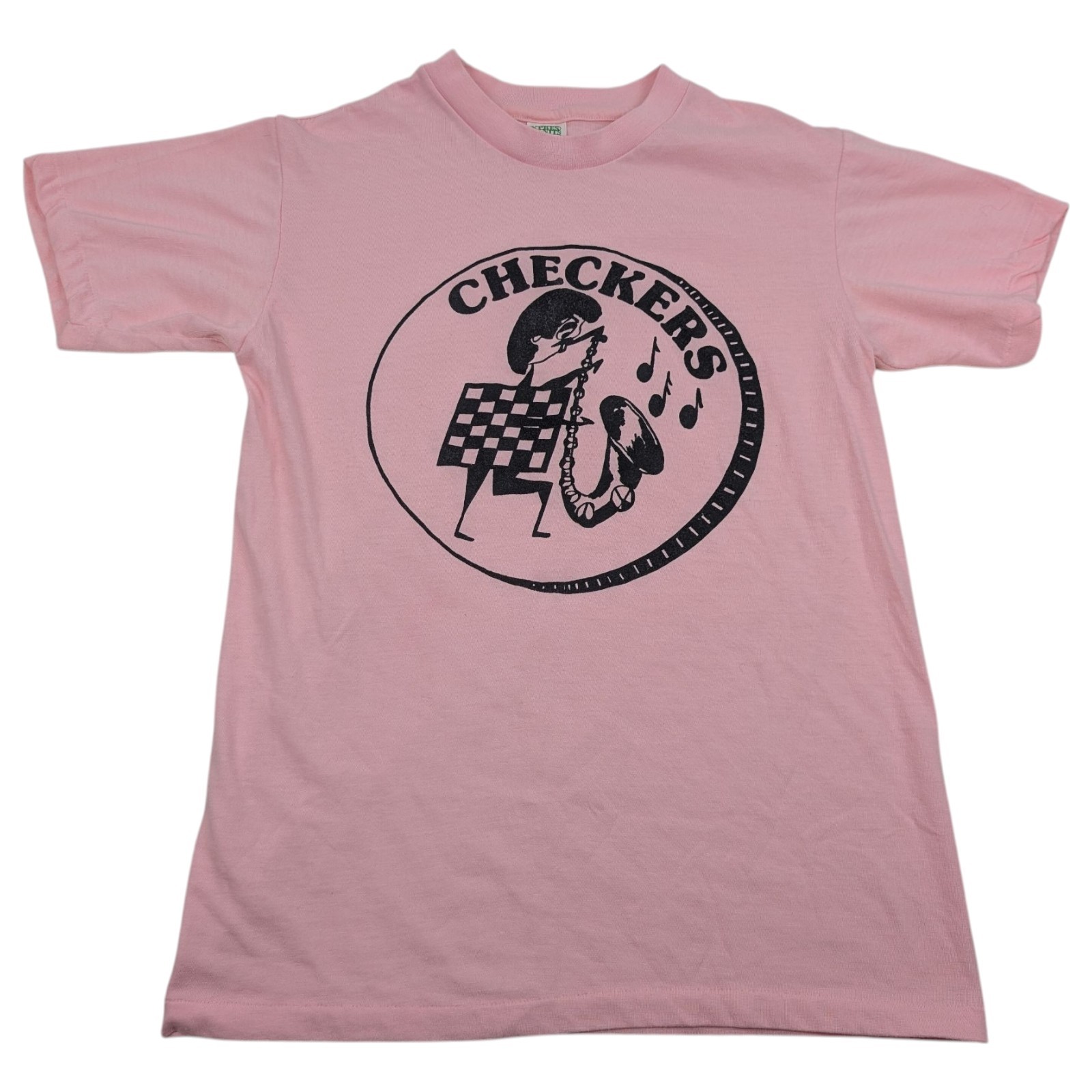 Vtg 80s Checkers Saxophone Pink Shirt Size M single stitch USA