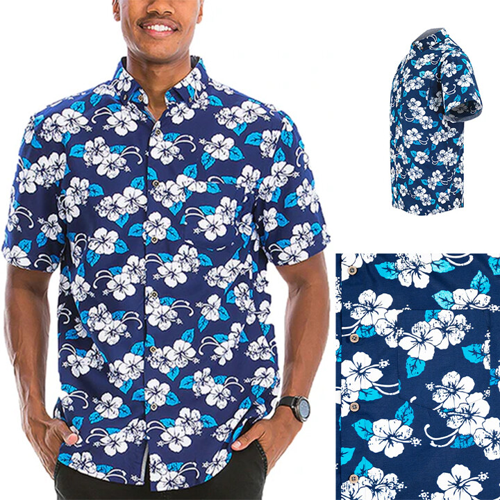 WEIV Men’s Casual Floral Print Button Down Regular Fit Short Sleeve Shirt WS7007