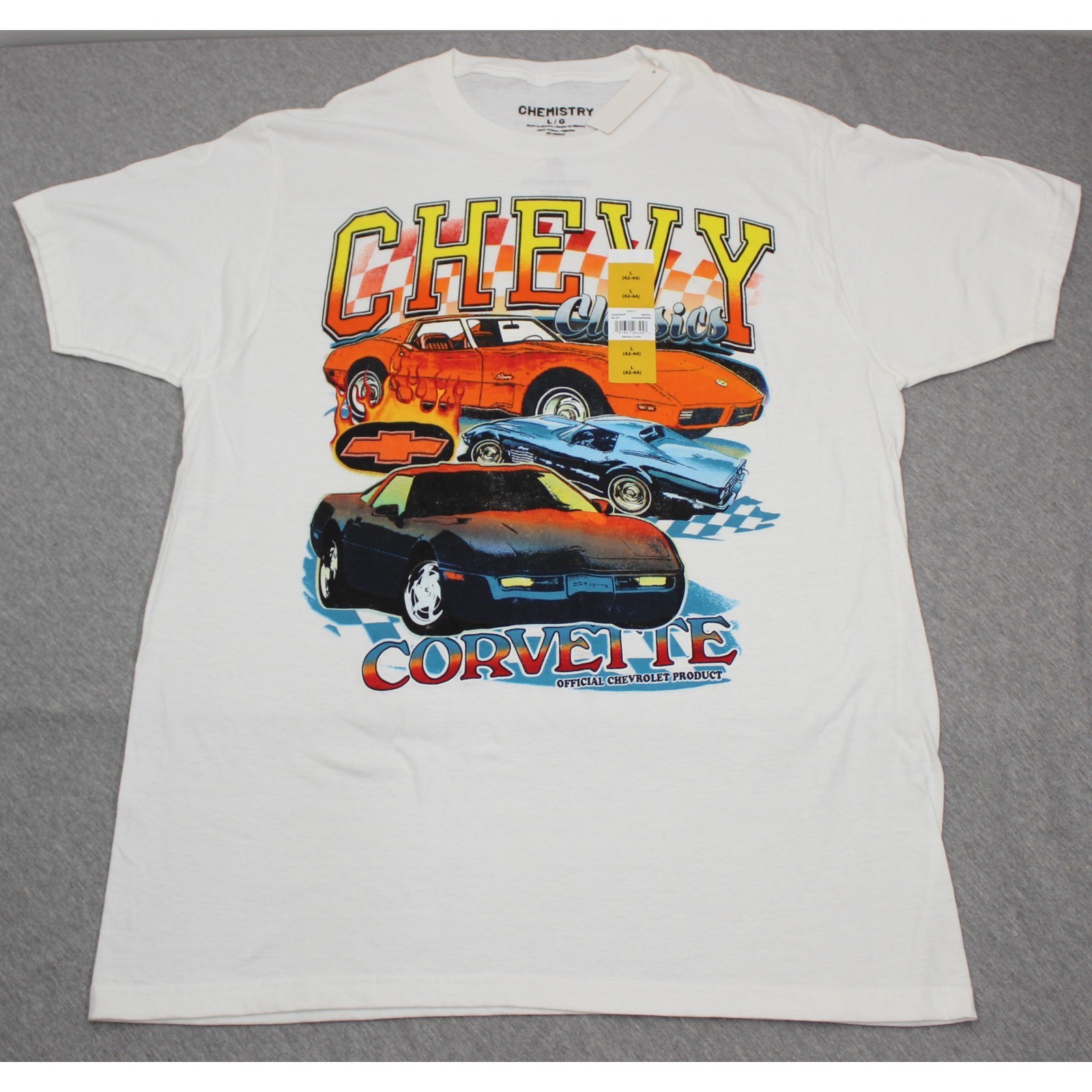 Chemistry T-Shirt Mens L White Chevy Corvette Classics Graphic Retro Cotton