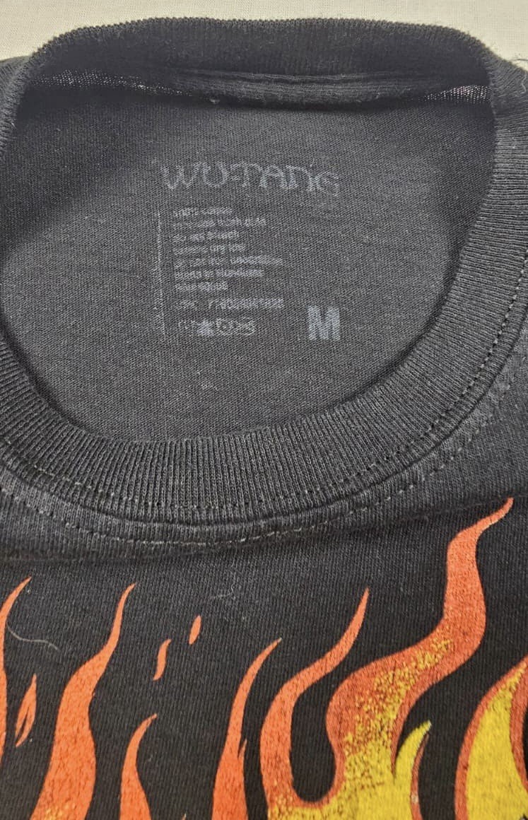 Vintage Wu Tang Clan Flames Logo Hip Hop Rap Tee Black Y2K T Shirt Size Medium