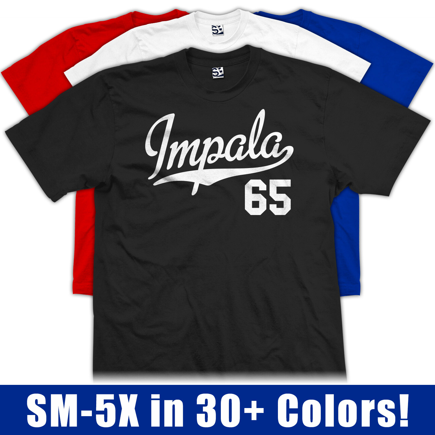 Impala 65 Script T-Shirt | 1965 SS Lowrider Classic Car Mens Sports Jersey Tee