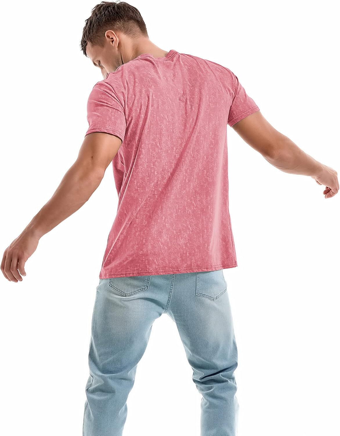 Men’s T Shirt Crew Neck Short Sleeve Cotton Spandex Washed Vintage Casual Tee
