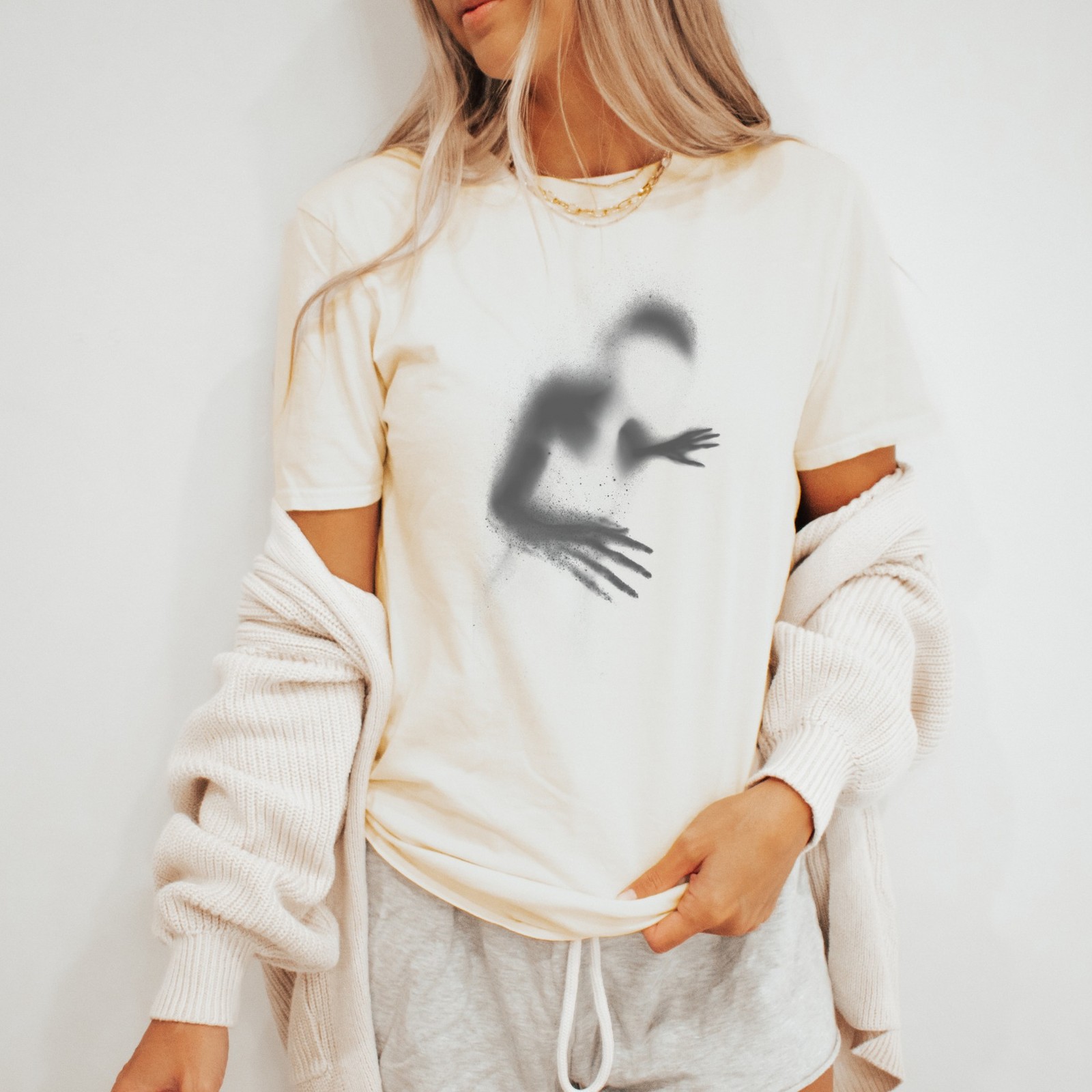 Abstract Powder Figure Graphic Tee Artistic Monochrome Design