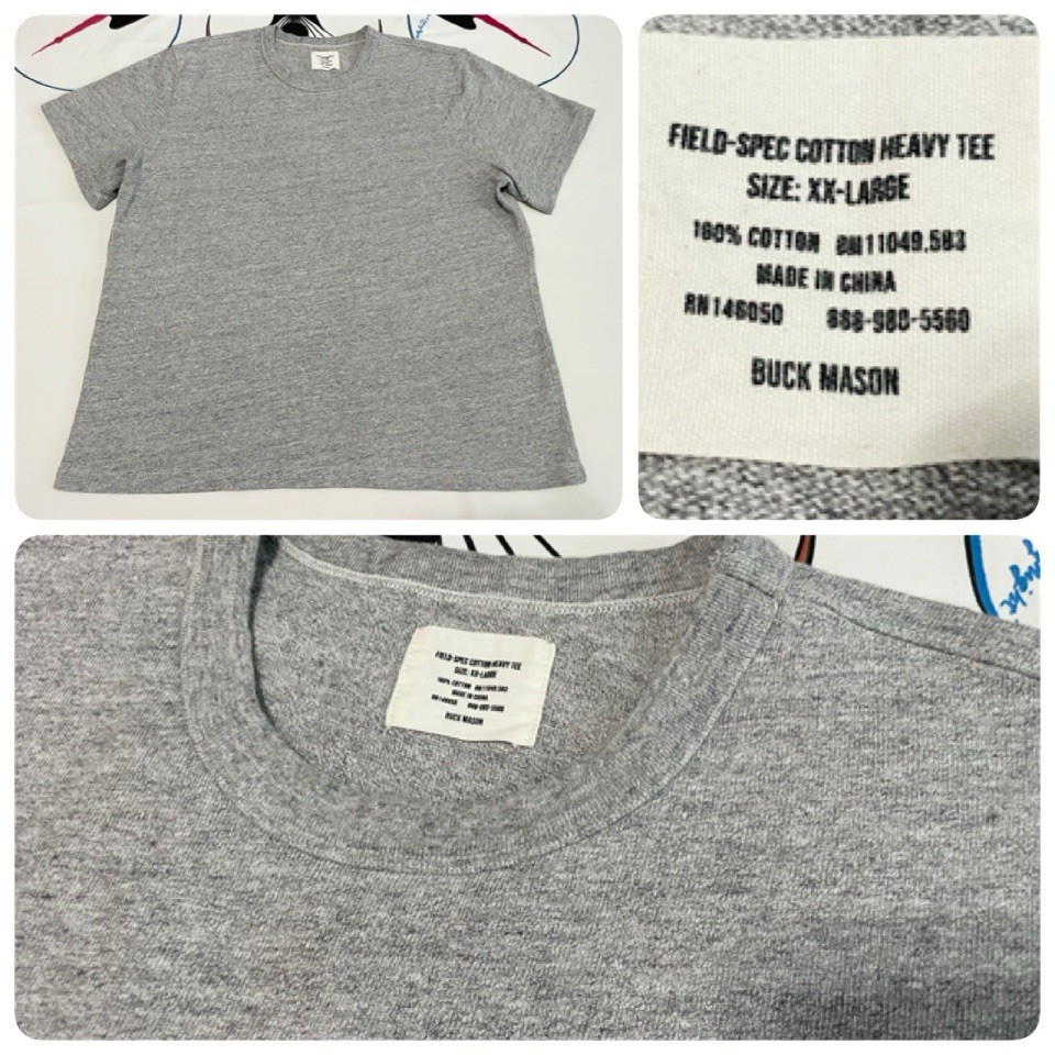 Mens Buck Mason Field Spec Cotton Heavy Tee T-Shirt Gray 2XL Mint!