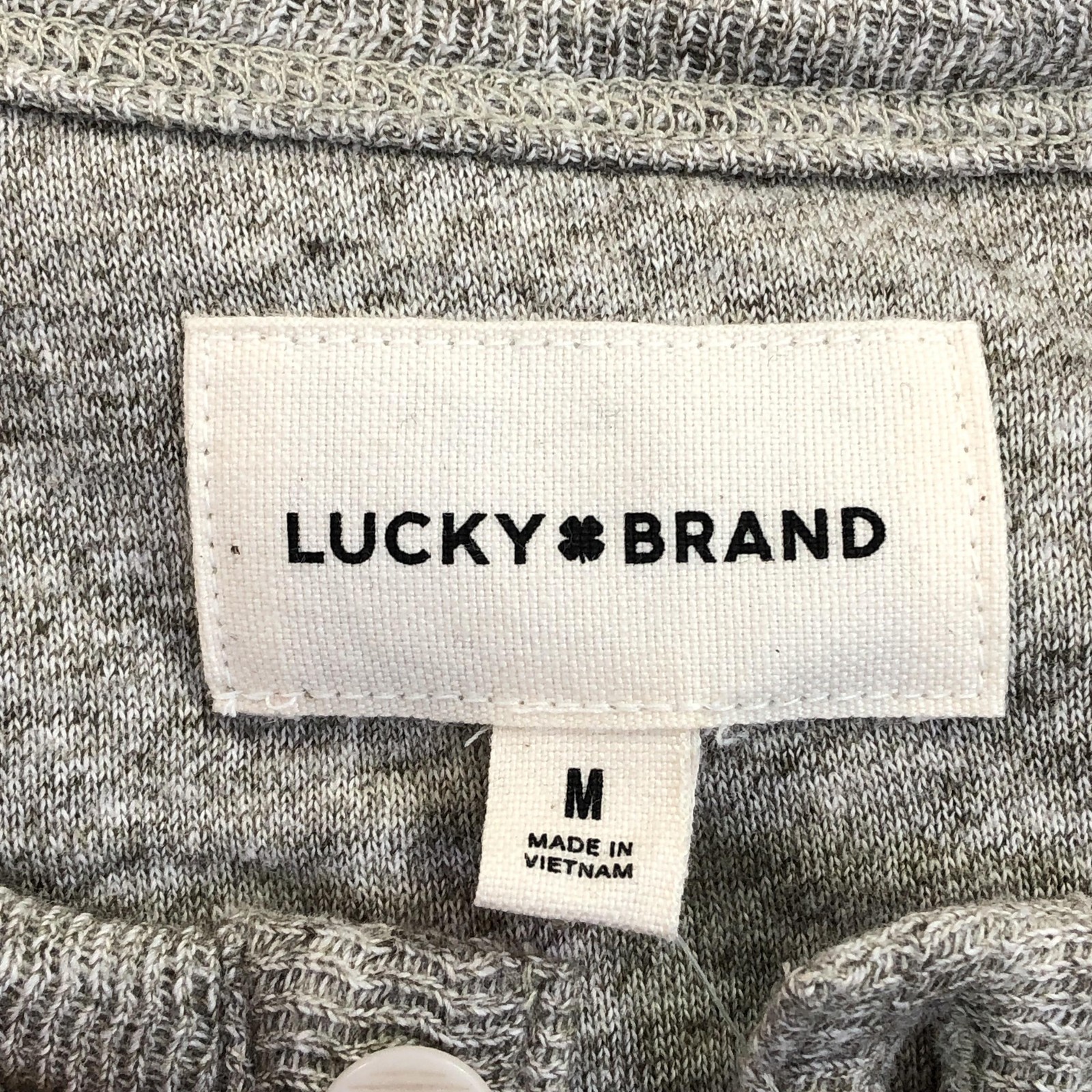 Lucky Brand Shirt Mens Medium Beige Jacquard Henley Long Sleeve Knit Tee Sample