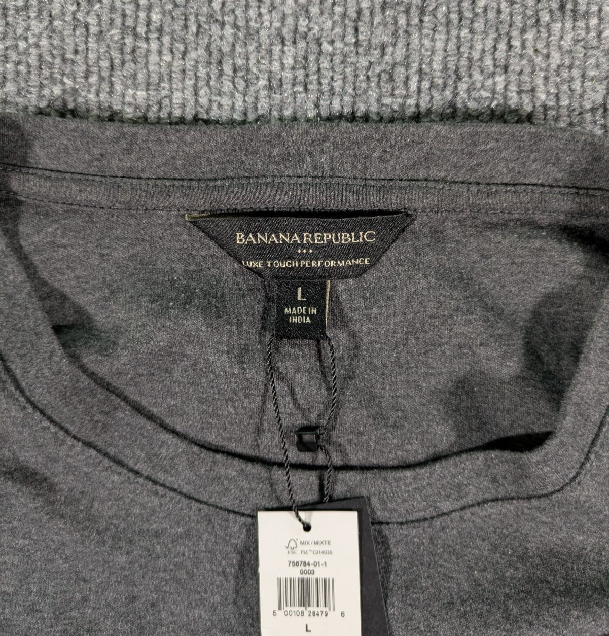 Banana Republic Men’s Large Luxe Touch Performance Tee Long Sleeve Charcoal NWT