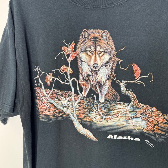 Vintage Alaska Wolf Print T Shirt Gardner Polar Graphics 2XL