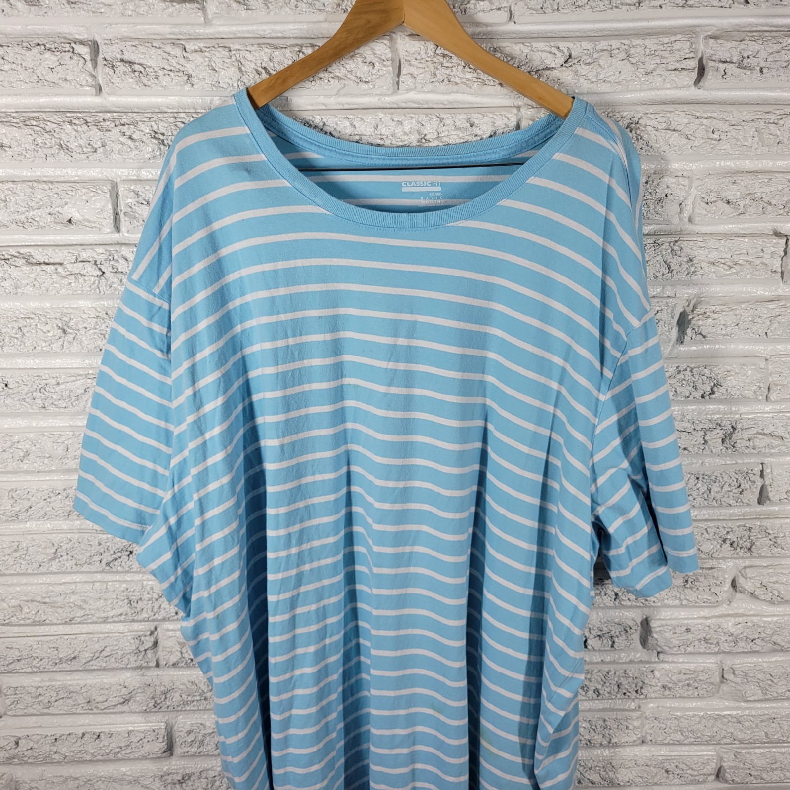 Basic Editions Men’s 4XL Blue White Striped T-Shirt Crew Neck Cotton Big & Tall
