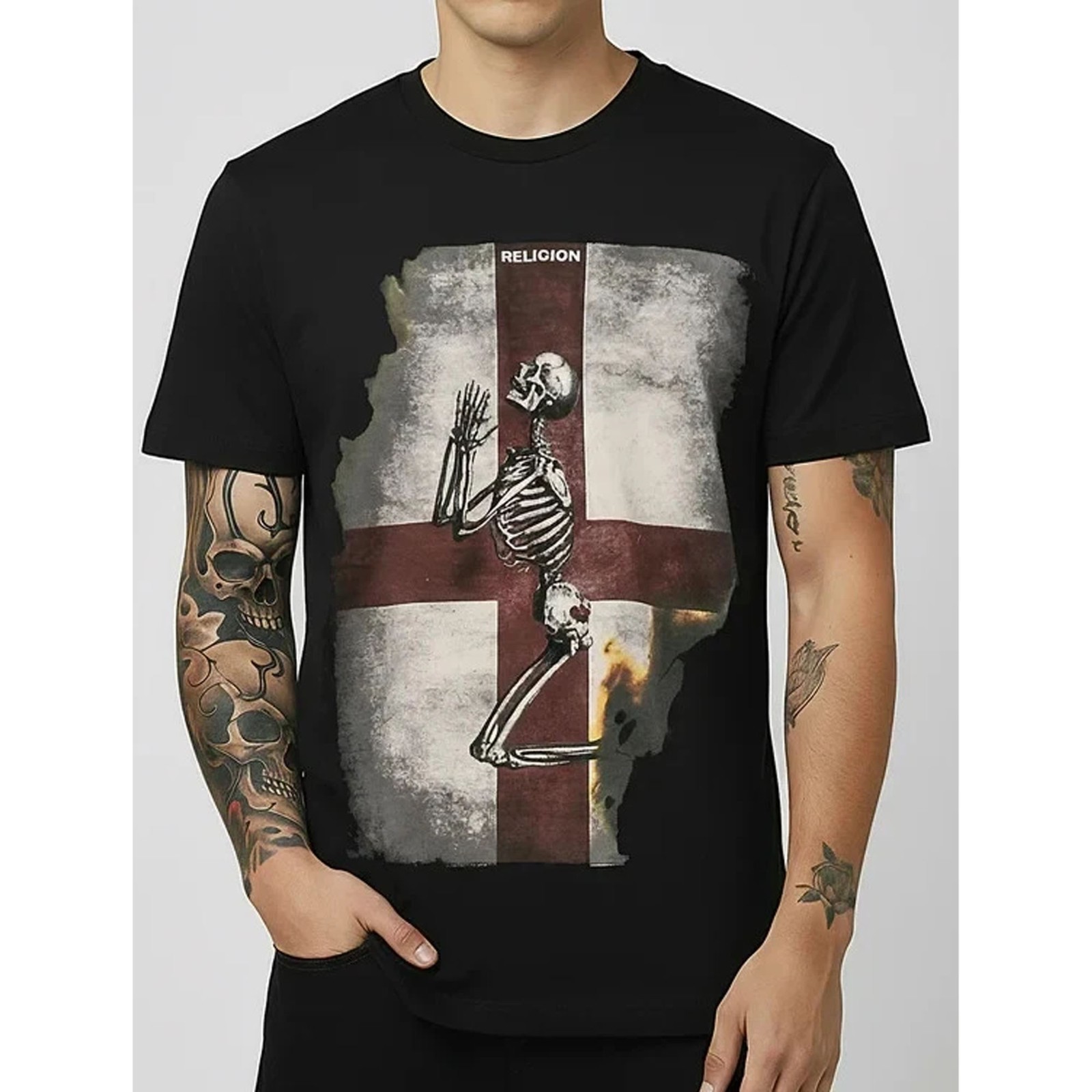 Religion Clothing T-Shirt Men’s Skeleton Flag 34BESN03 Black New S-5XL FREESHIPS