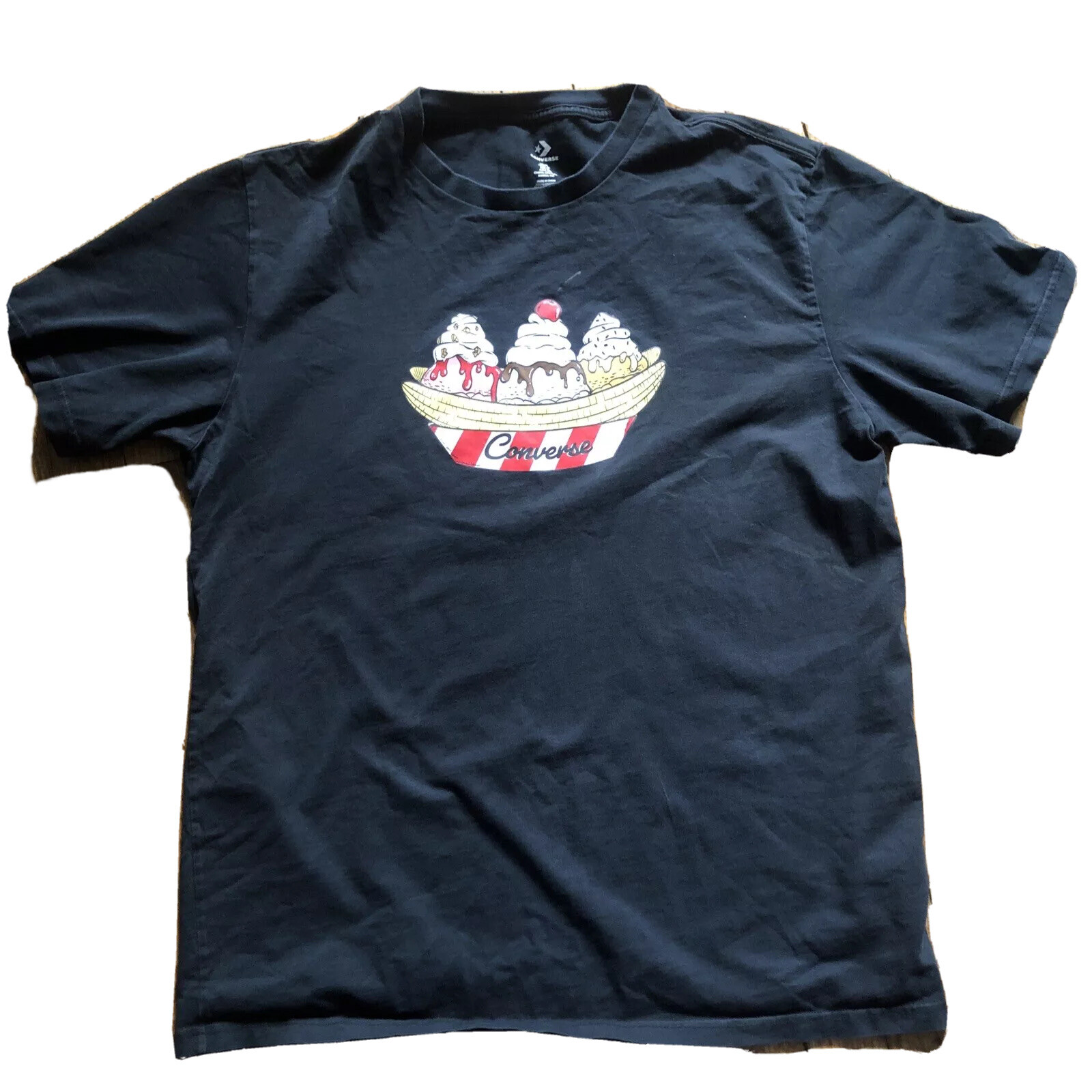 Converse Tshirt 100% Cotton Black Mens Size XL Banana Split Graphic Ice Cream
