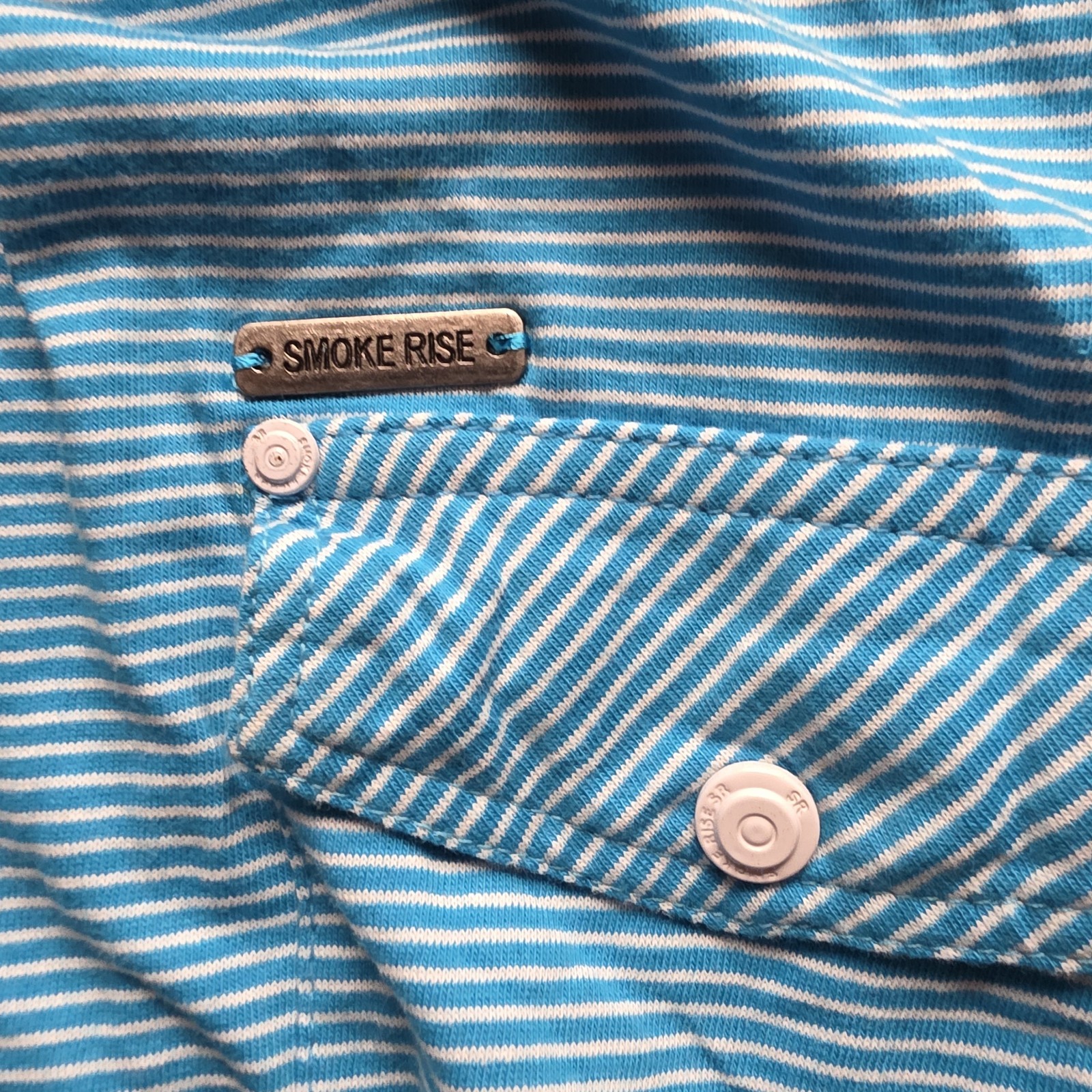 Vtg Smoke Rise T-Shirt Vintage Look Turquoise Striped Pocket Epaulettes XL NEW
