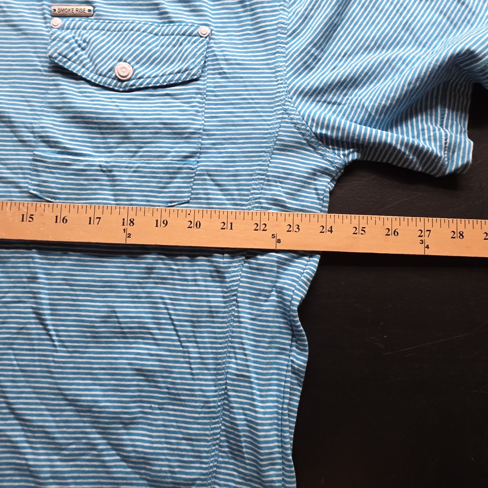 Vtg Smoke Rise T-Shirt Vintage Look Turquoise Striped Pocket Epaulettes XL NEW