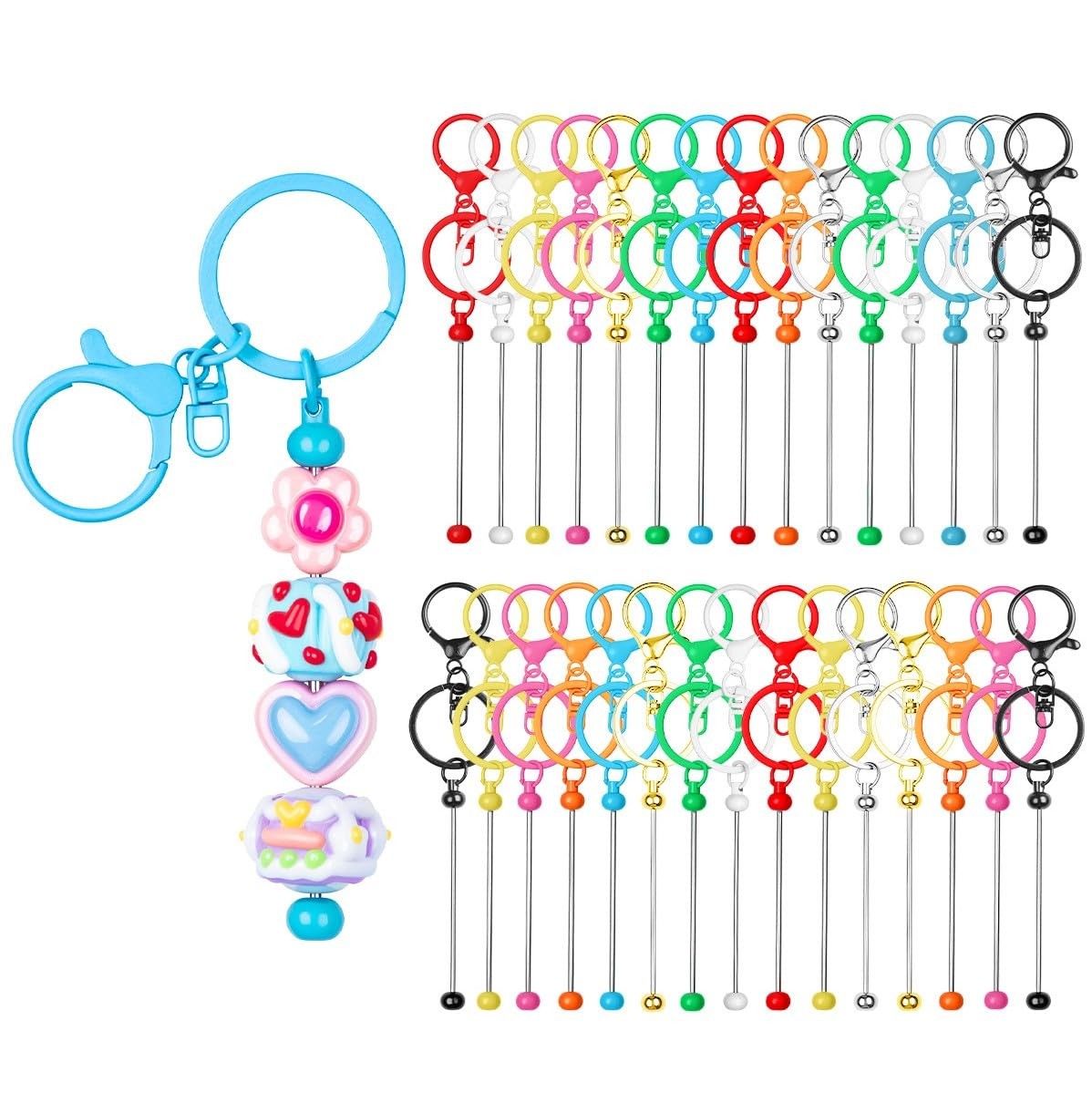 30pcs Beadable Keychains Keychain Bulk kit Cute Blank Bead Keychain Strip DIY…