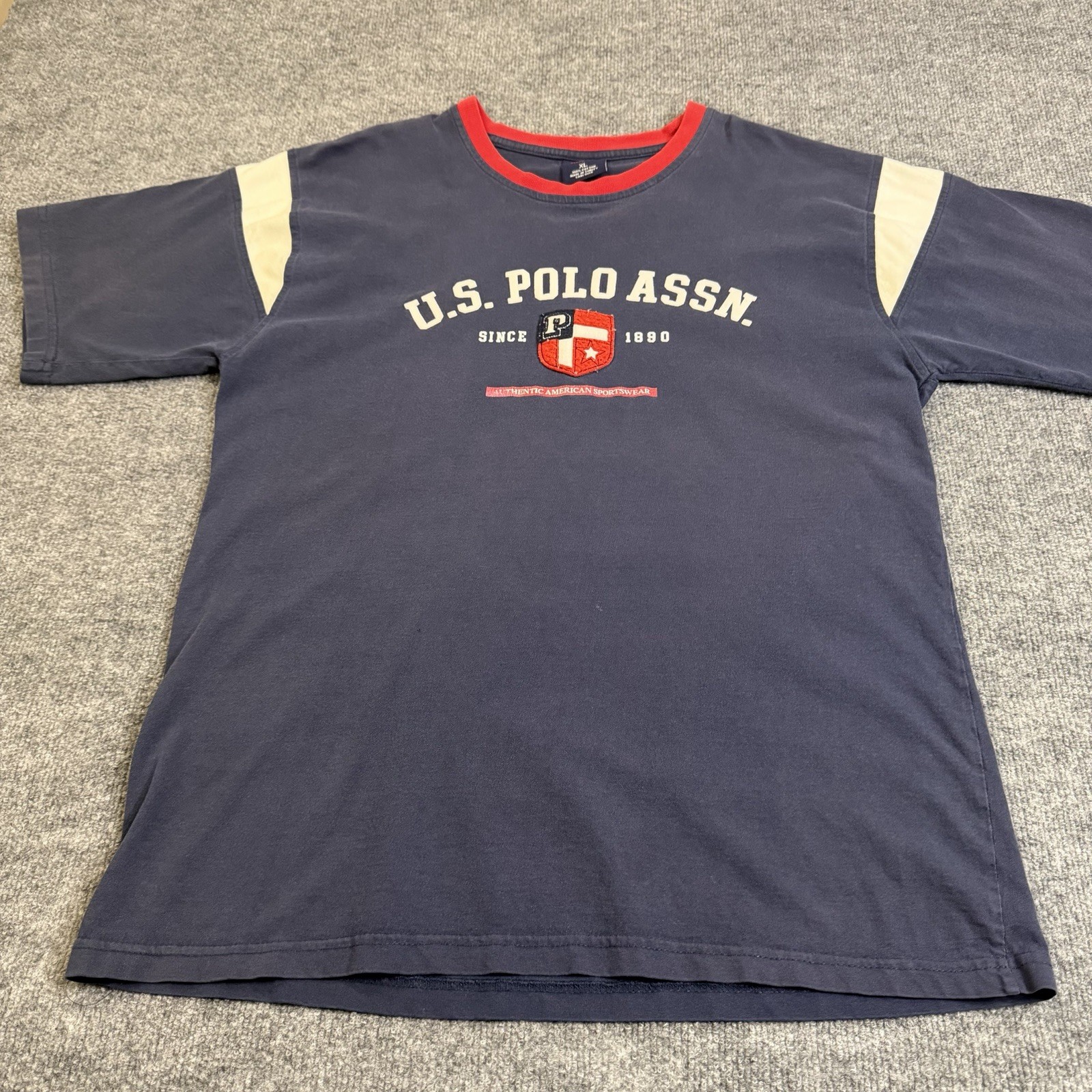 US Polo Assn T Shirt Mens Extra Large Navy Blue Red Trim Graphic Logo Tee Cotton