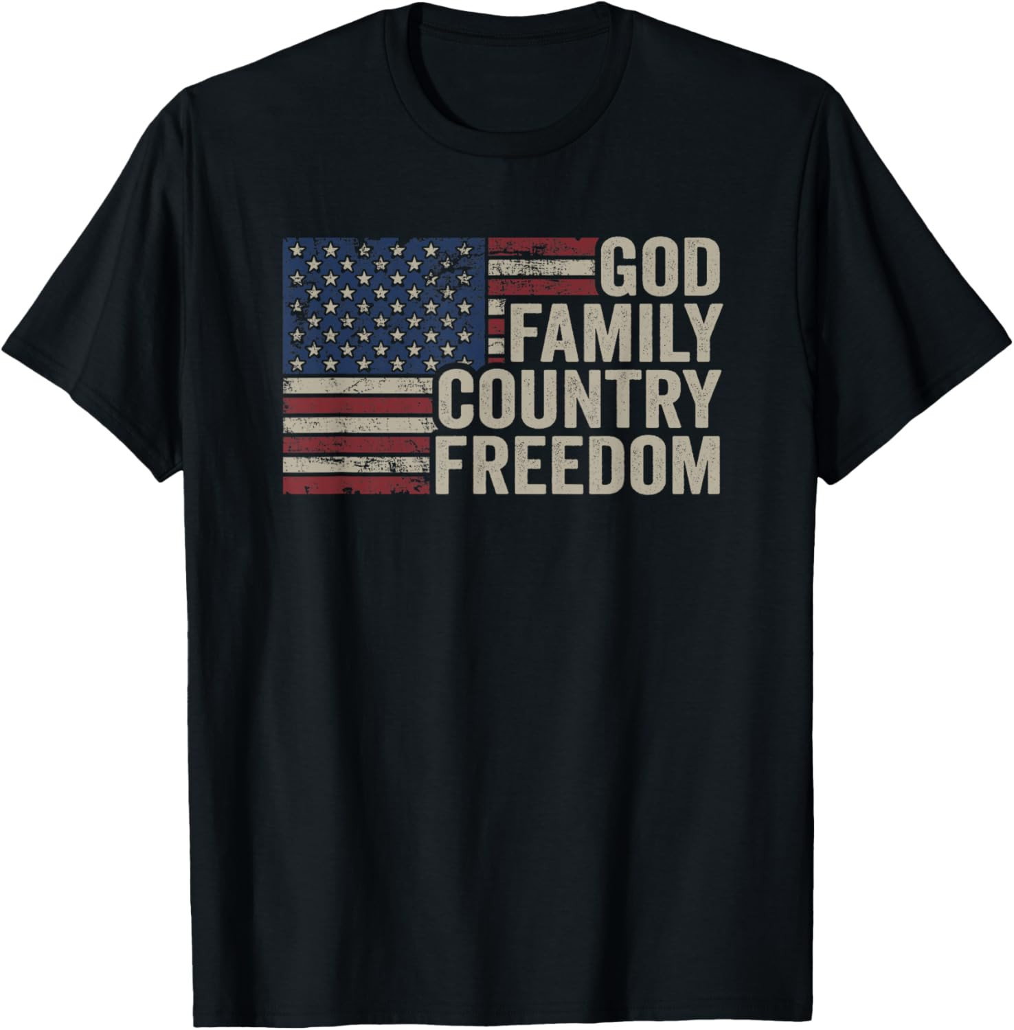 God Family Country Freedom – 4th July USA Flag Christian T Shirt