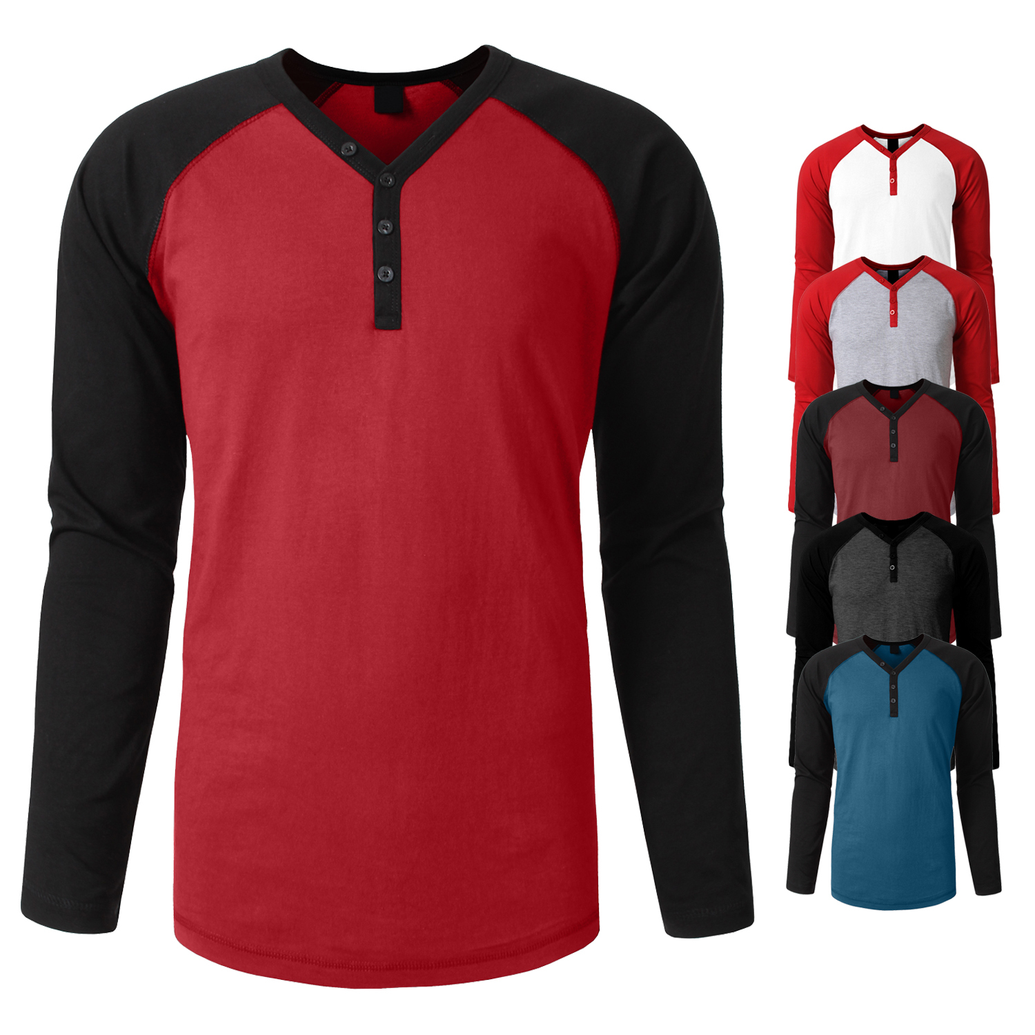 NE PEOPLE Mens Daily Long Sleeve Button Placket Reglan Two Toned T Shirt -NEMT24