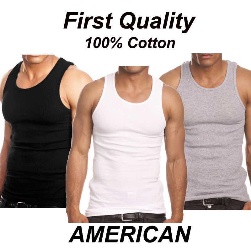 New 3 Piece Mix Pack Men’s Plain Ribbed Tank Top A-Shirt Undershirt 100%Cotton