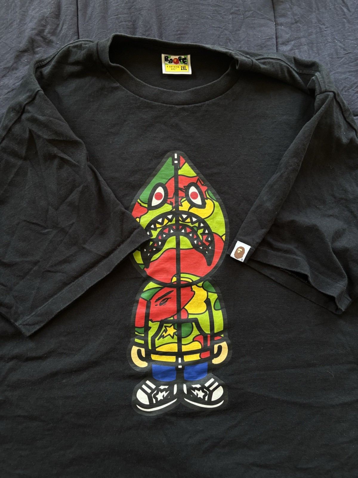 Authentic BAPE Shark T-Shirt Black 2XL Rare Size Excellent Condition