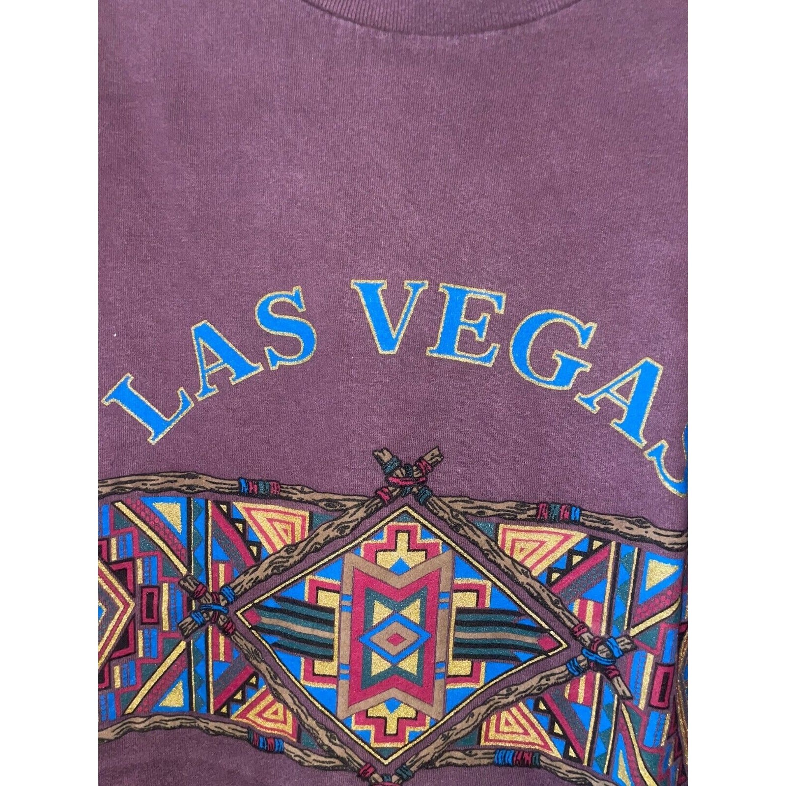 Vintage Las Vegas Native Shirt American Beaded Twigs Purple Tee 90s VTG Large