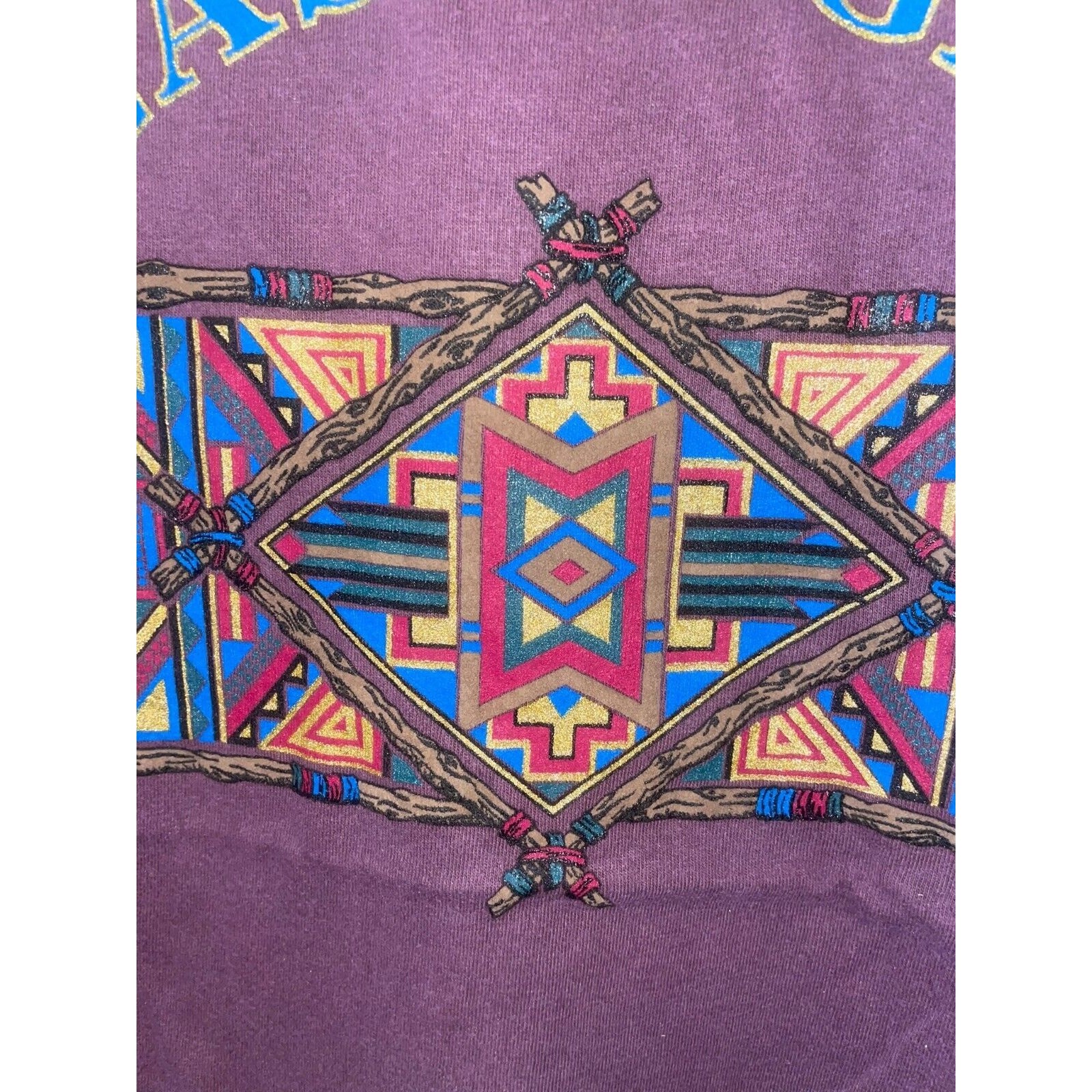 Vintage Las Vegas Native Shirt American Beaded Twigs Purple Tee 90s VTG Large