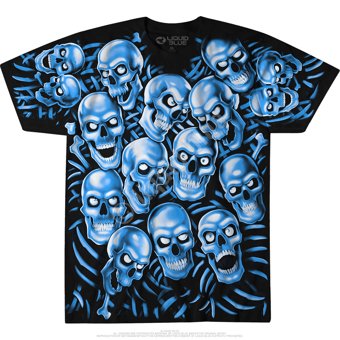 JUICY J STAY FLY-SKULL PILE- BLUE GLOW N DARK-T-SHIRT S-M-L-XL-XXL Halloween
