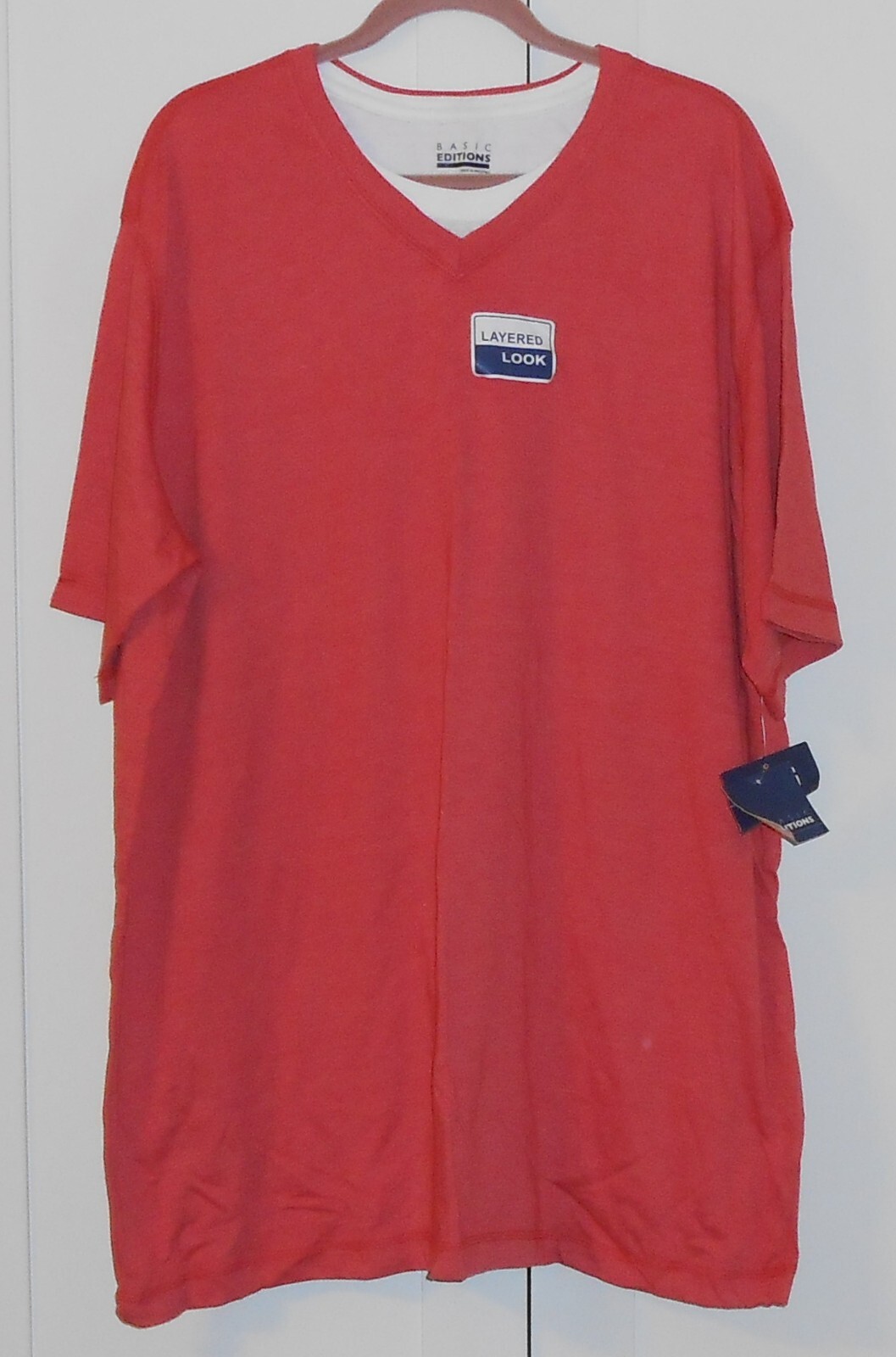 MEN’S BASIC EDITIONS ORANGE V-NECK LAYERED LOOK S/S TEE – SIZE 2XLARGE BIG & TAL