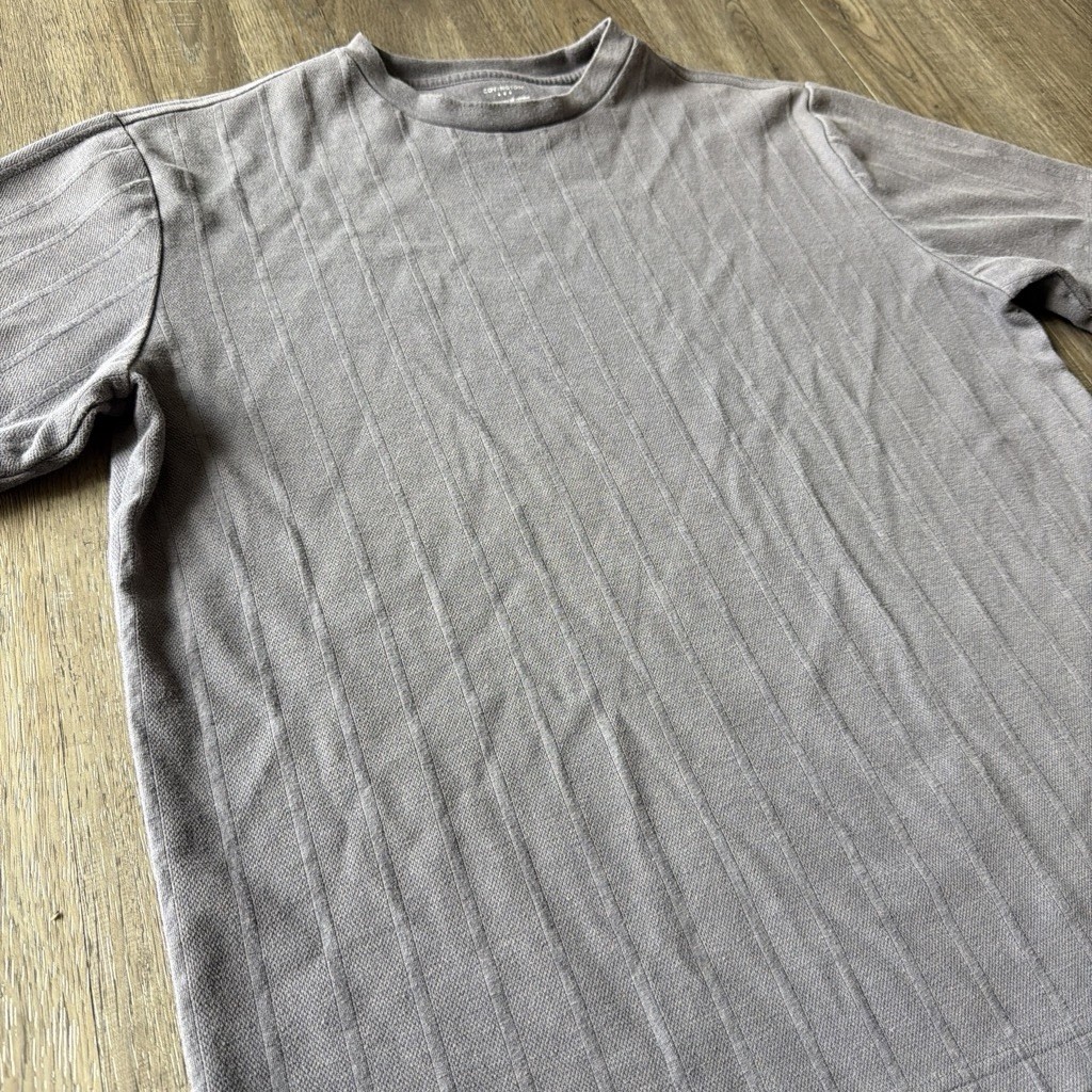 Covington Gray Ribbed Crew Neck Knit T-Shirt Cotton/Poly Solid Mens L Regular