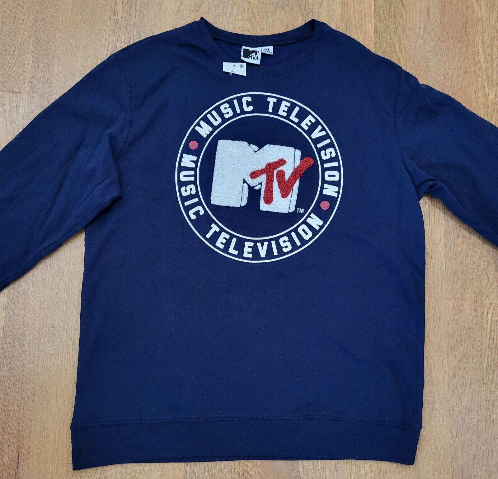 MTV T Shirt Mens XL Long Sleeve Blue Crew Neck Pullover Music TV Graphic NEW