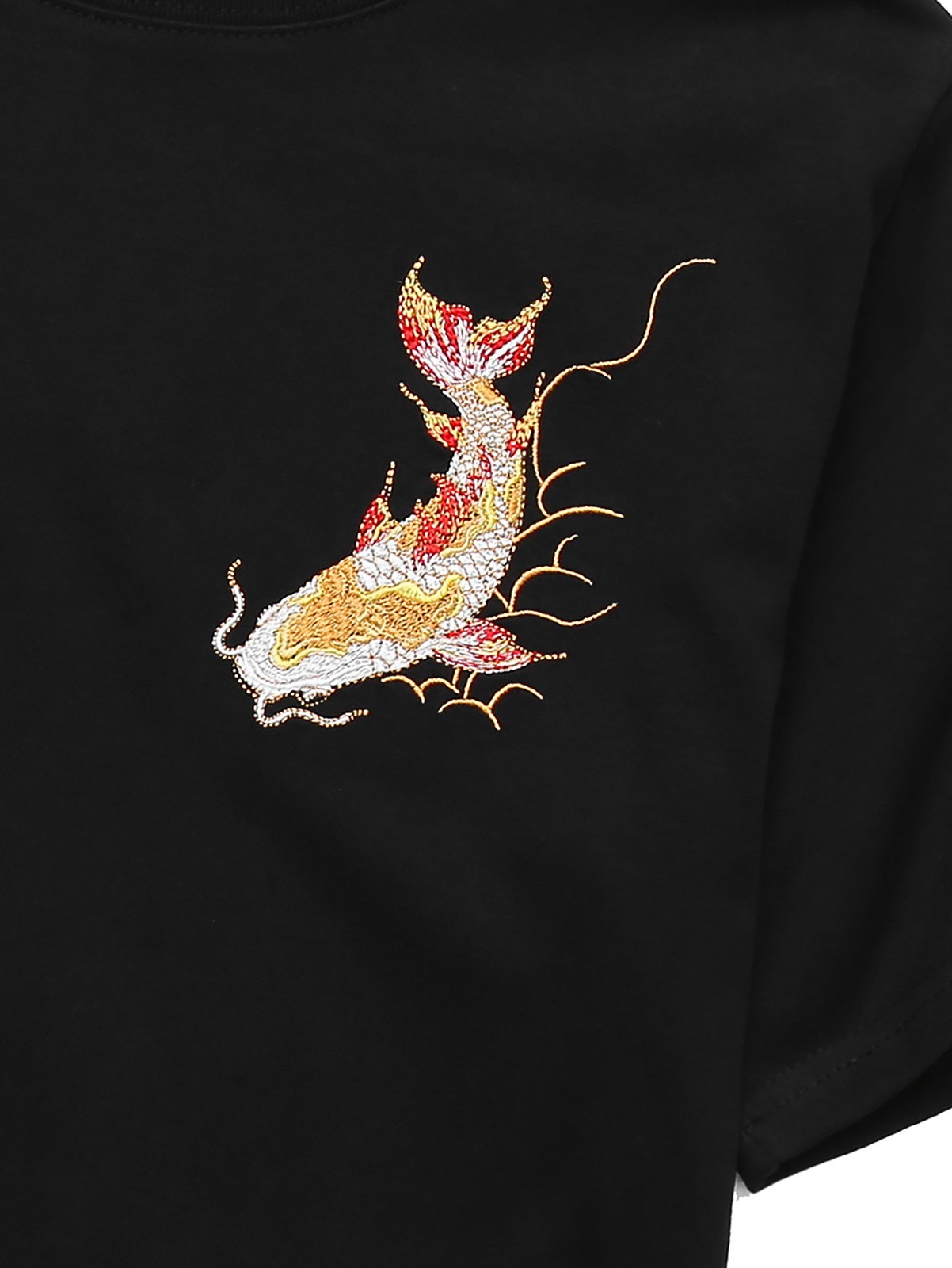 Niepce Japanese Streetwear Embroidery T-shirt Golden Koi Fish Graphic Tee