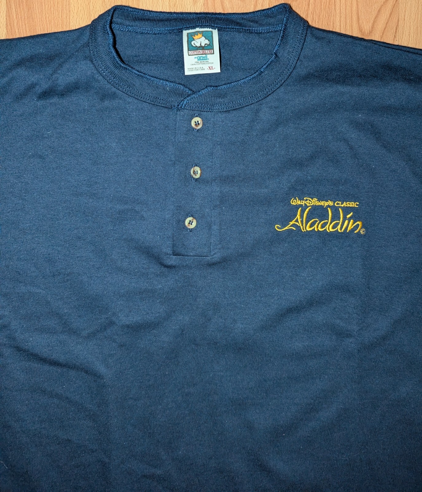 Vintage 90s Aladdin Promo Embroidered Logo Single Stitch Henley Disney T-Shirt