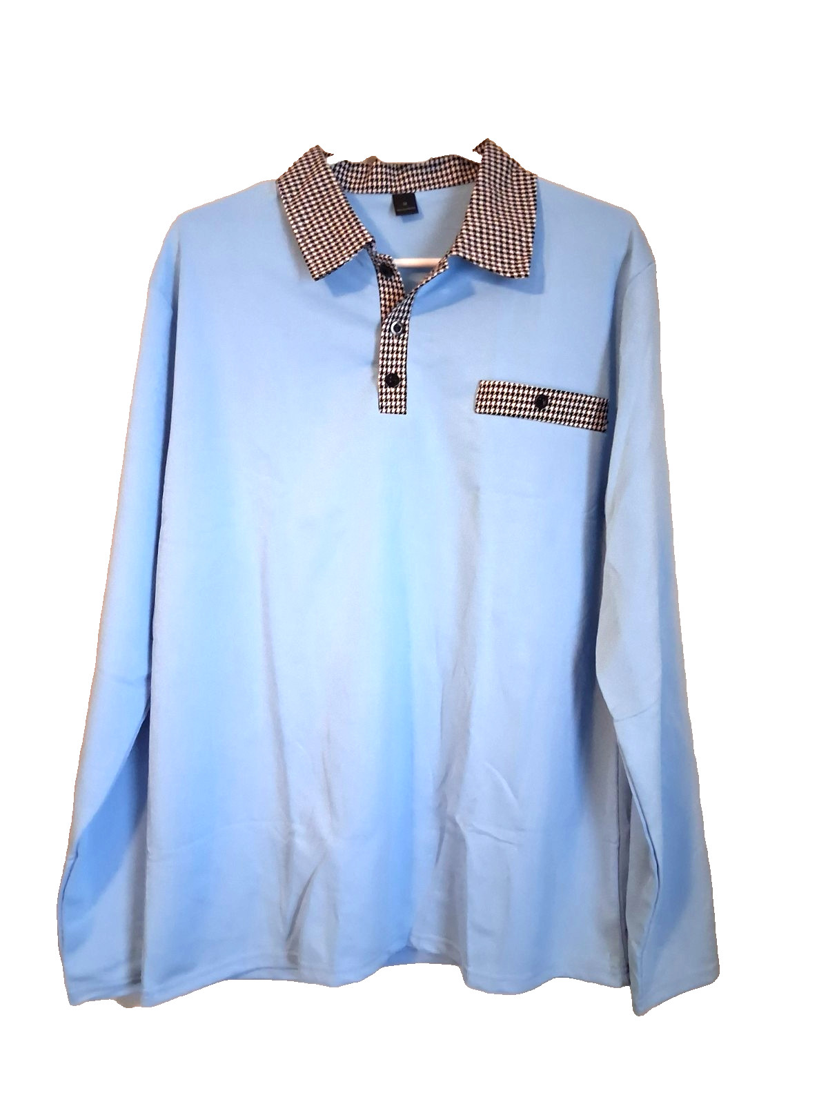 New Men Light Blue Long M Sleeve Shirt Contrast Collar Polyester Trim Casual
