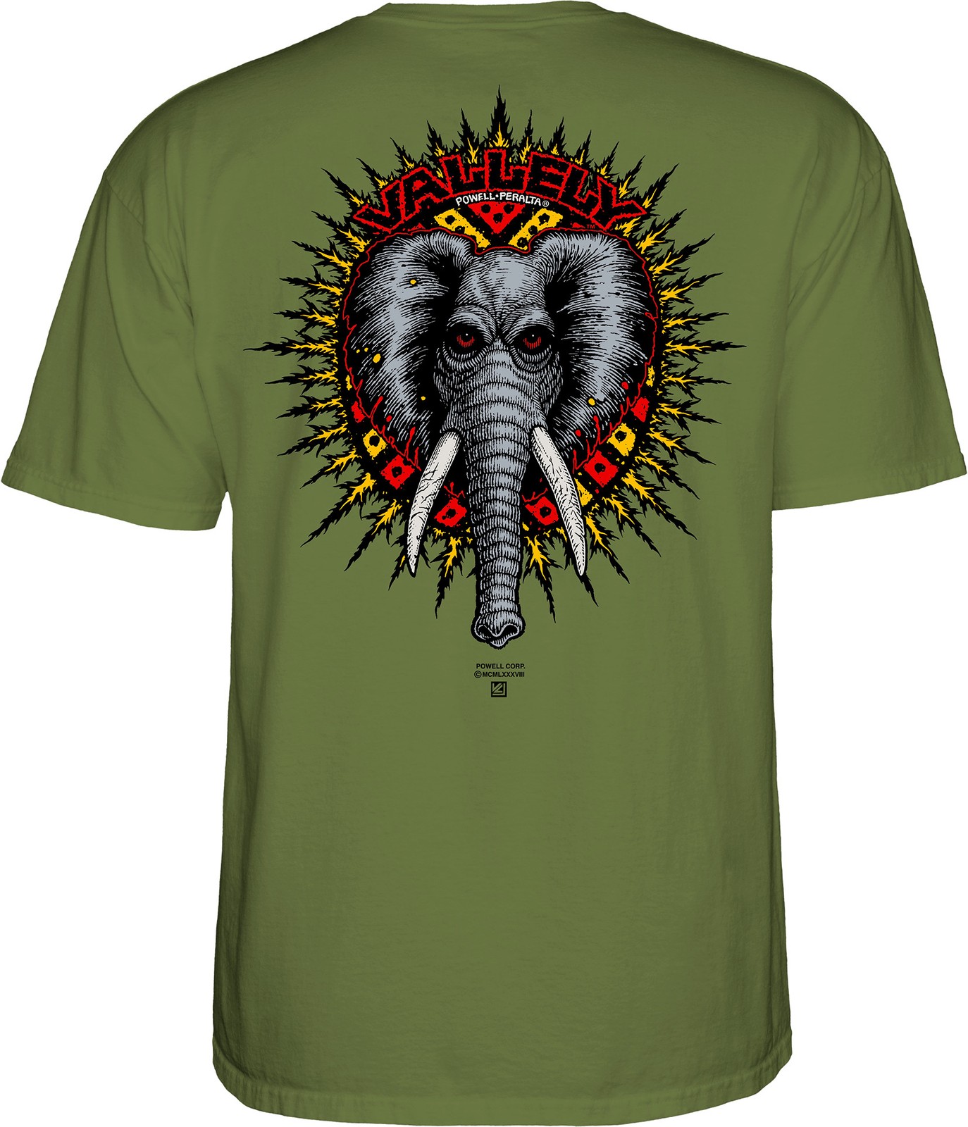 Powell Peralta Mike Vallely ELEPHANT Skateboard T Shirt MILITARY GREEN