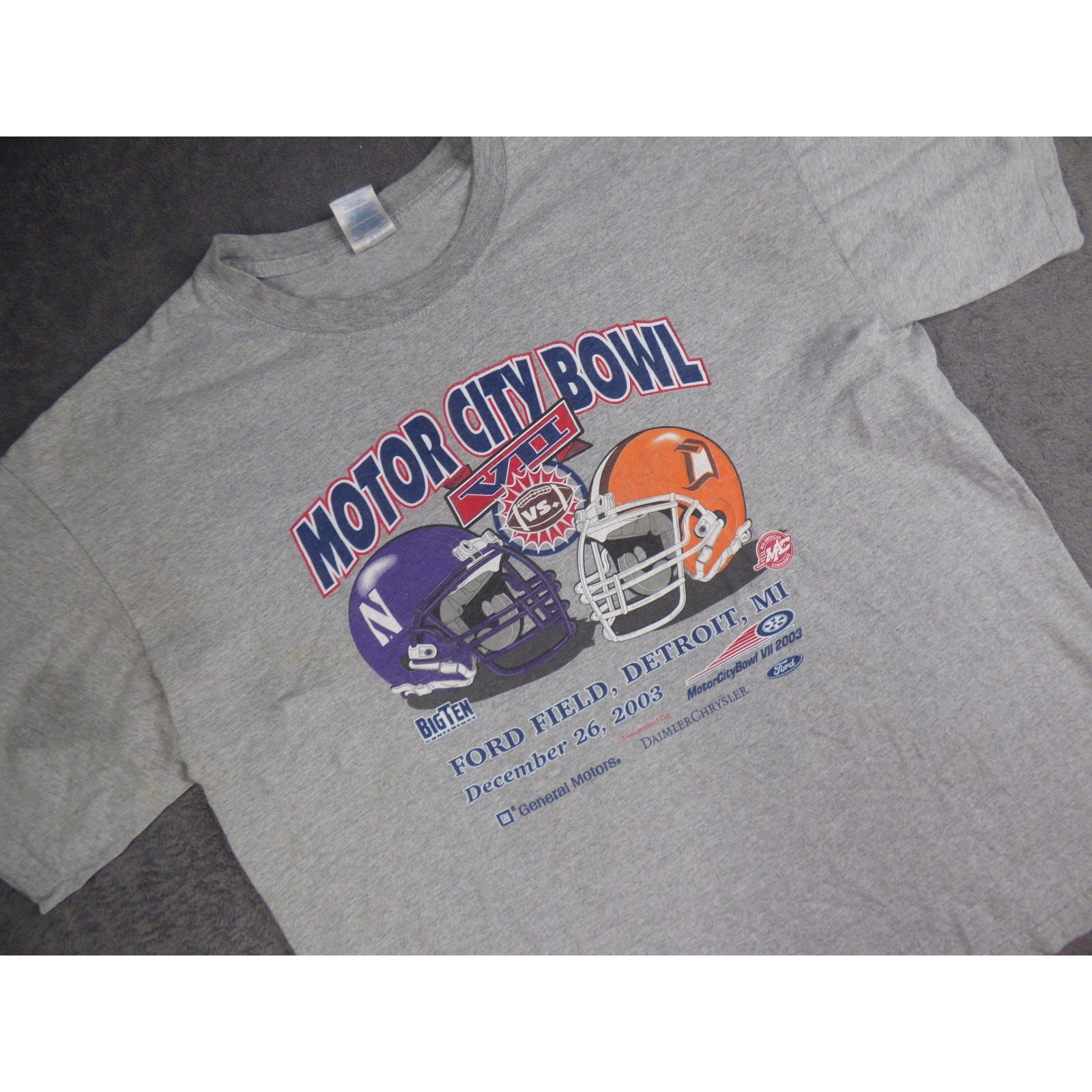 Vintage 2003 Motor City Bowl VII T-Shirt Mens XL Gray Northwestern Bowling Green
