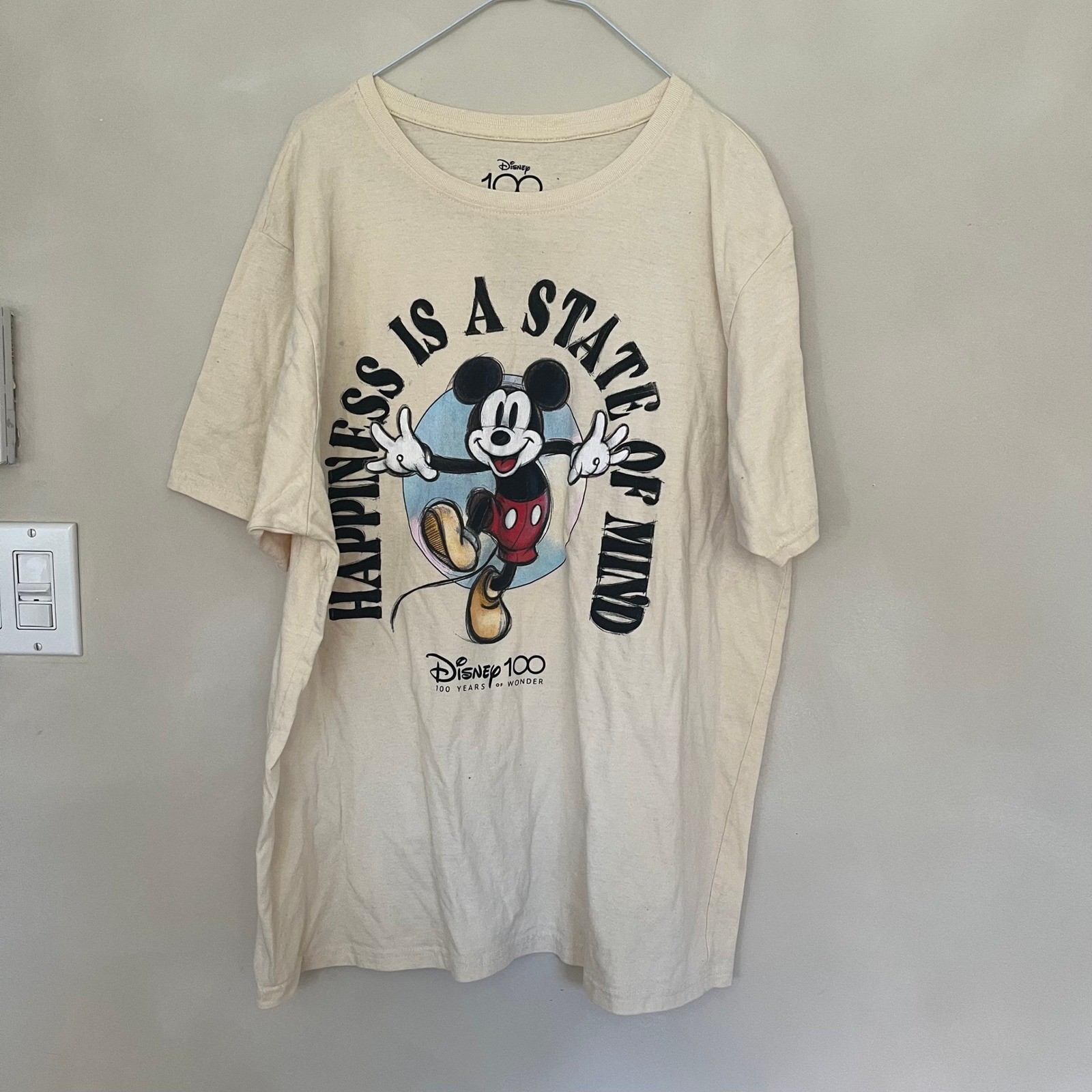 Disney 100 Years of Wonder Mickey Mouse T Shirt XL Beige Happiness State Mind