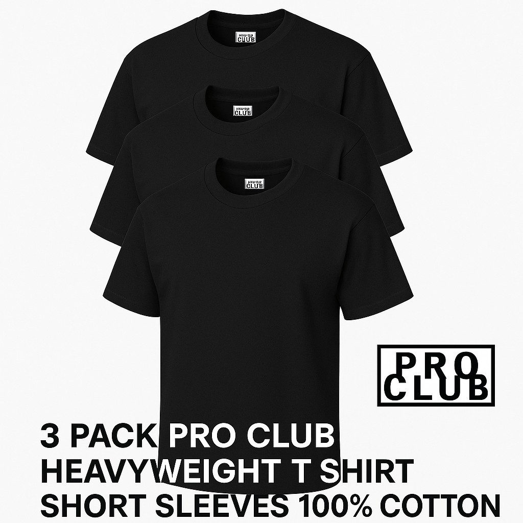 3 PACK PRO CLUB MENS PLAIN SHORT SLEEVE T SHIRT HEAVYWEIGHT COTTON