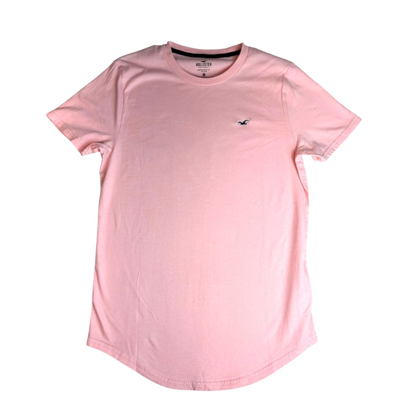 HOLLISTER MEN’S PINK SCOLLOPED CURVED HEM CASUAL T SHIRT SIZE MEDIUM