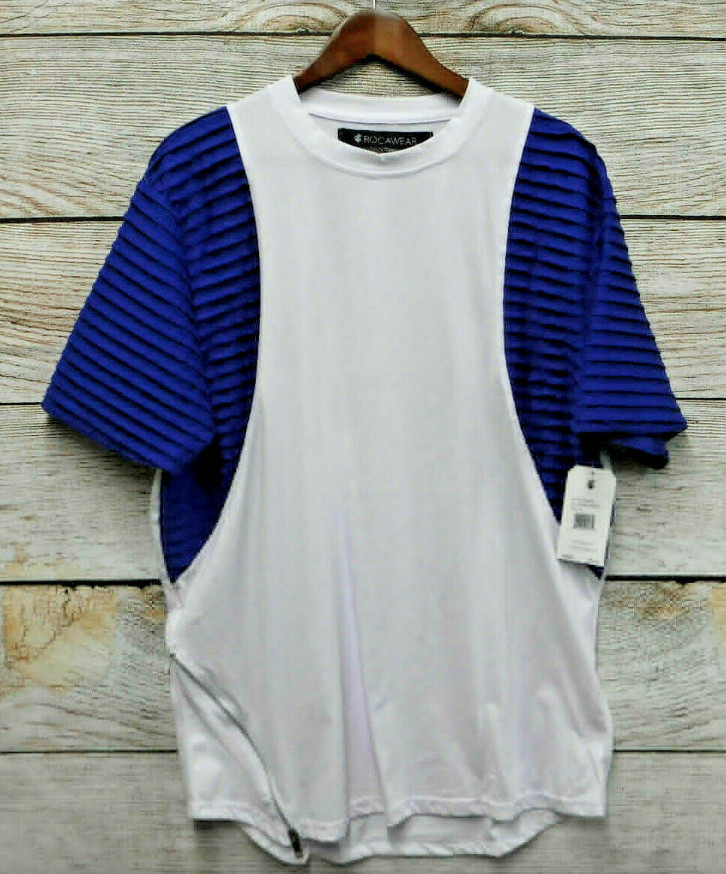 Rocawear Shirt Mens Size XL White & Blue Pleated Moto Zipper Accent Shirt New